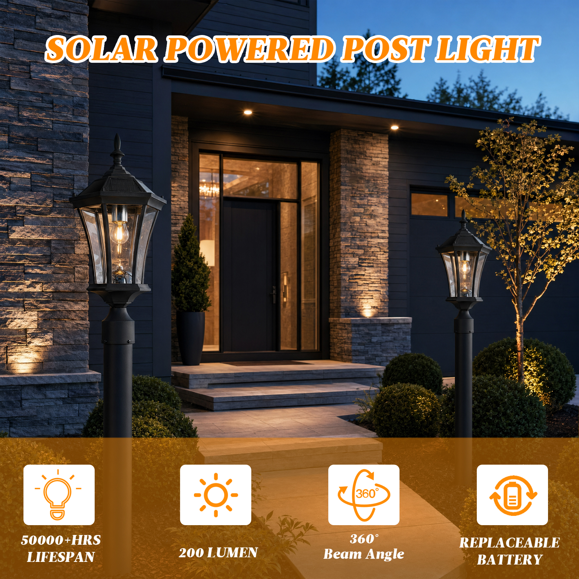 Solar Post Lights Outdoor, Dusk to Dawn Outdoor Post Lights with Pier Mount Base, Black Solar Lamp Posts Light Fixture, Waterproof Light Posts for Outside Yard Garden Patio, 1 Pack - Image 4