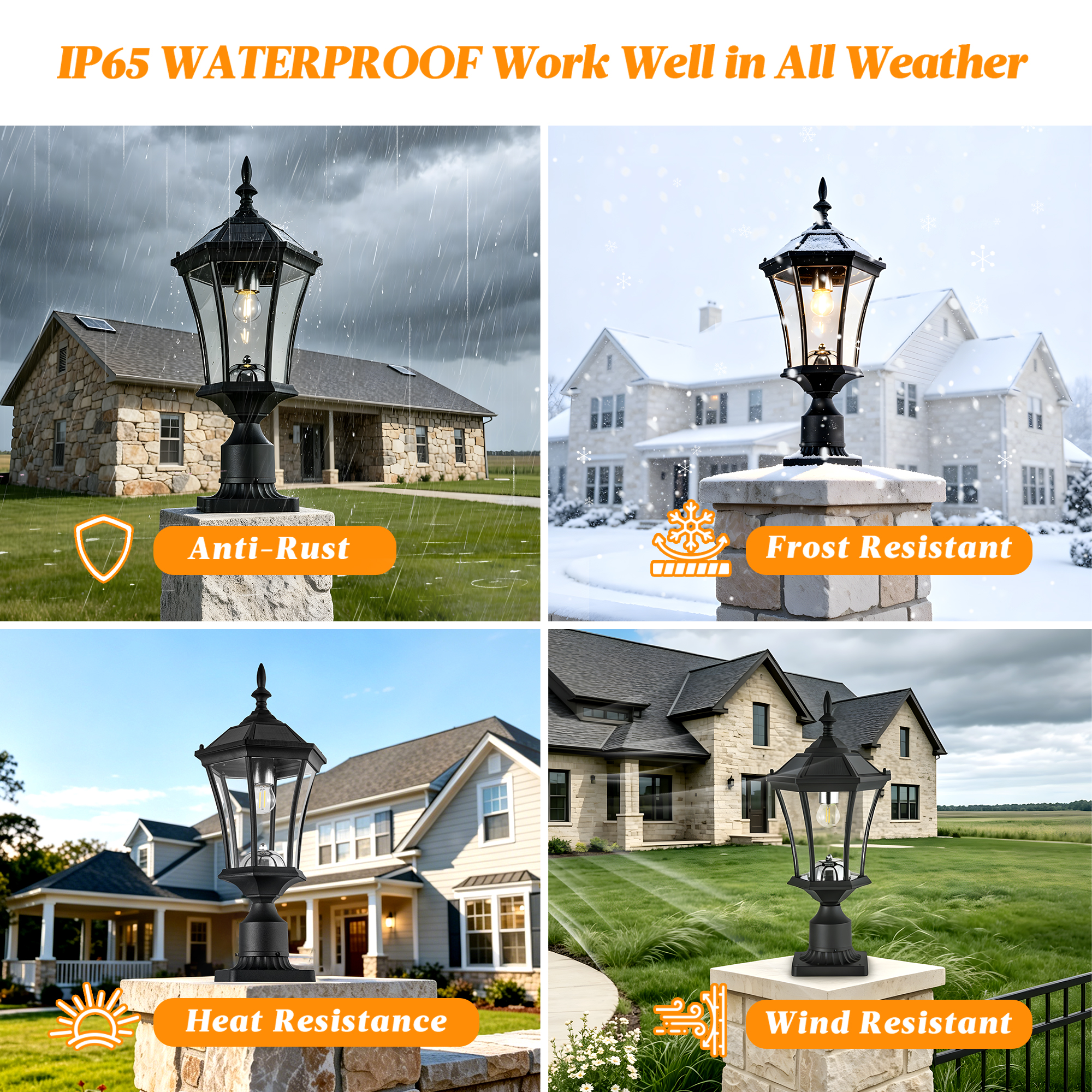 Solar Post Lights Outdoor, Dusk to Dawn Outdoor Post Lights with Pier Mount Base, Black Solar Lamp Posts Light Fixture, Waterproof Light Posts for Outside Yard Garden Patio, 1 Pack - Image 5