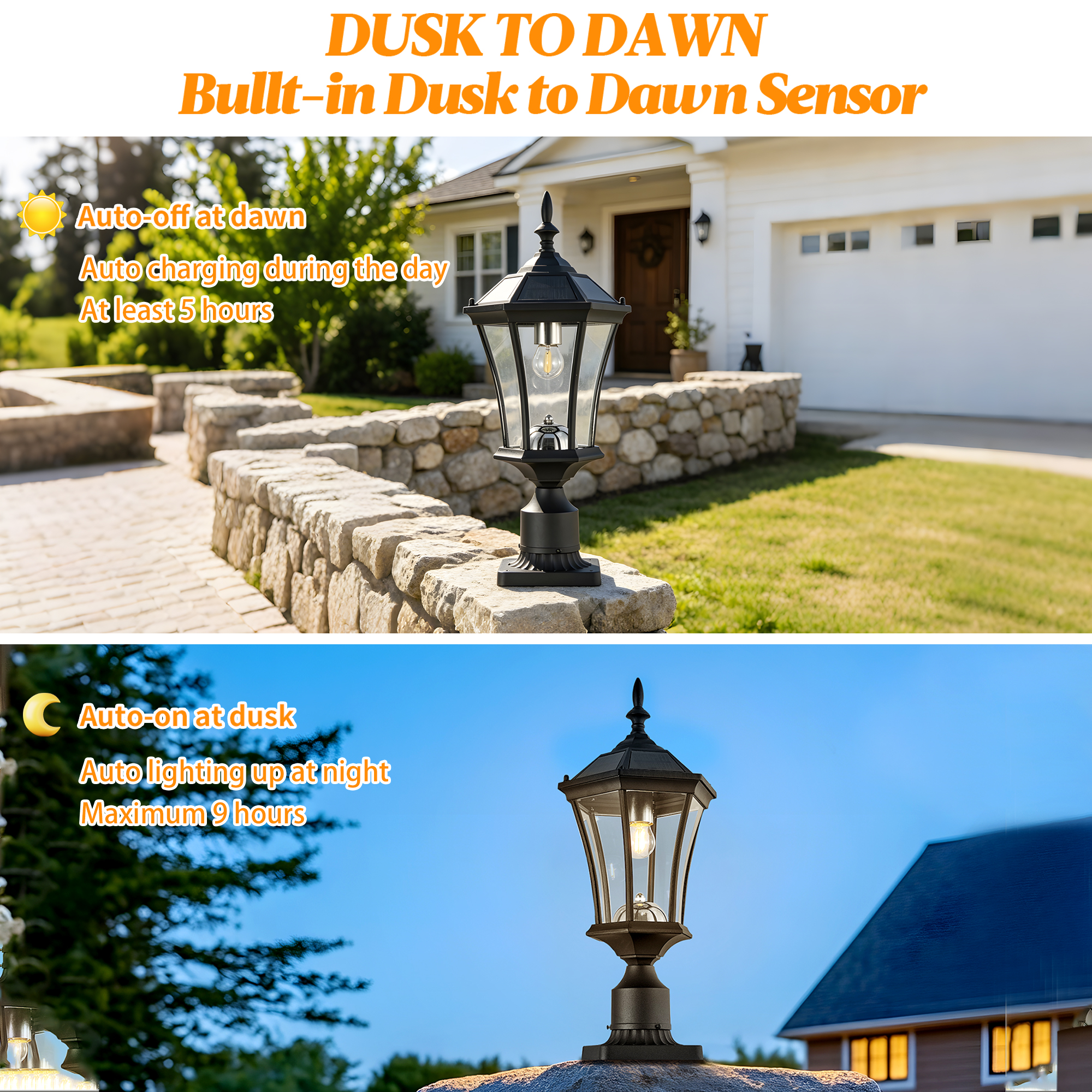 Solar Post Lights Outdoor, Dusk to Dawn Outdoor Post Lights with Pier Mount Base, Black Solar Lamp Posts Light Fixture, Waterproof Light Posts for Outside Yard Garden Patio, 1 Pack - Image 6