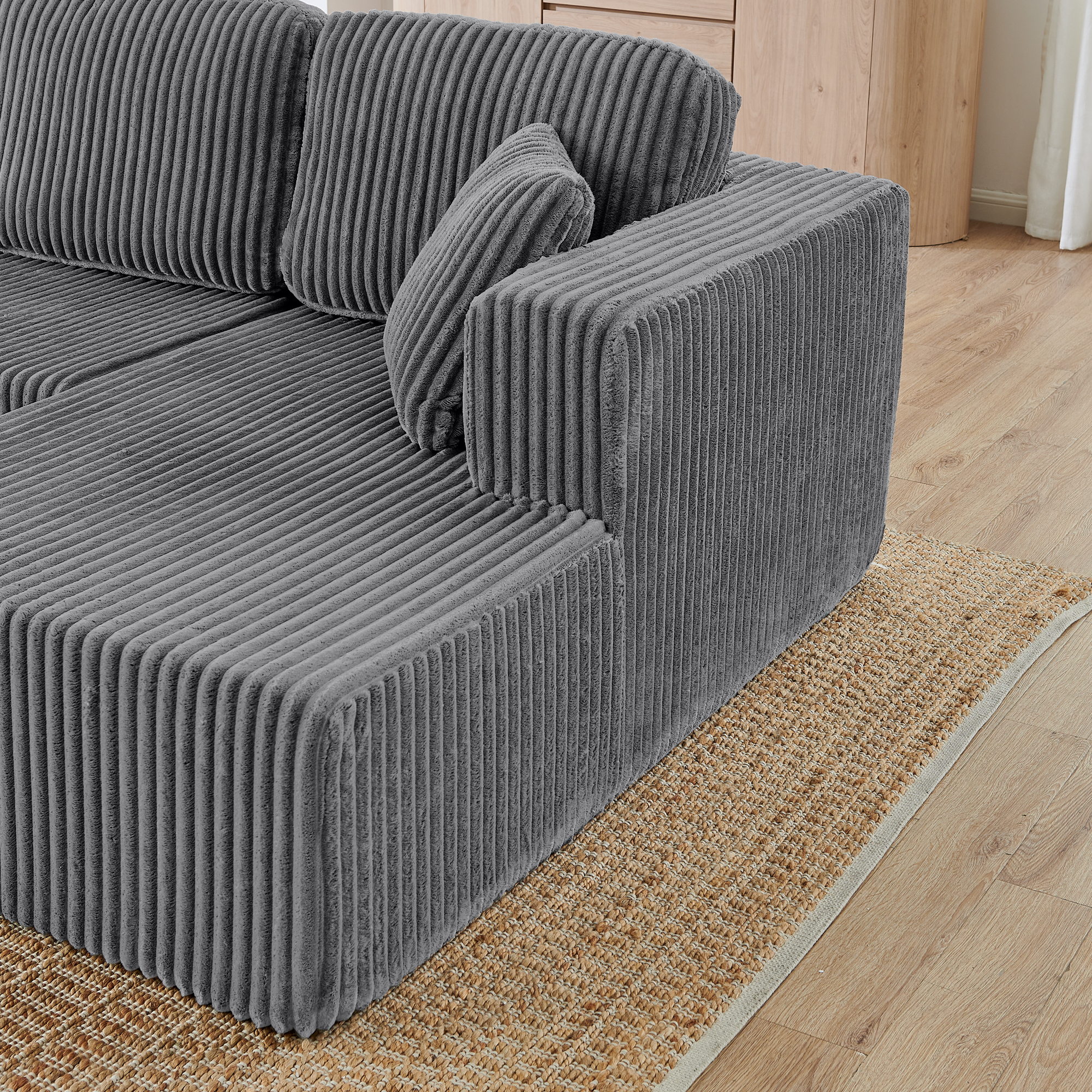 U shape Modular Sectional Sofa, Compressed Sectional Sofa Modern Minimalist Style Corduroy Couch, Sleeper Sofa for Living Room, Bedroom, Comfy Compressed Sofa Couch Space-Efficient Design-grey - Image 4