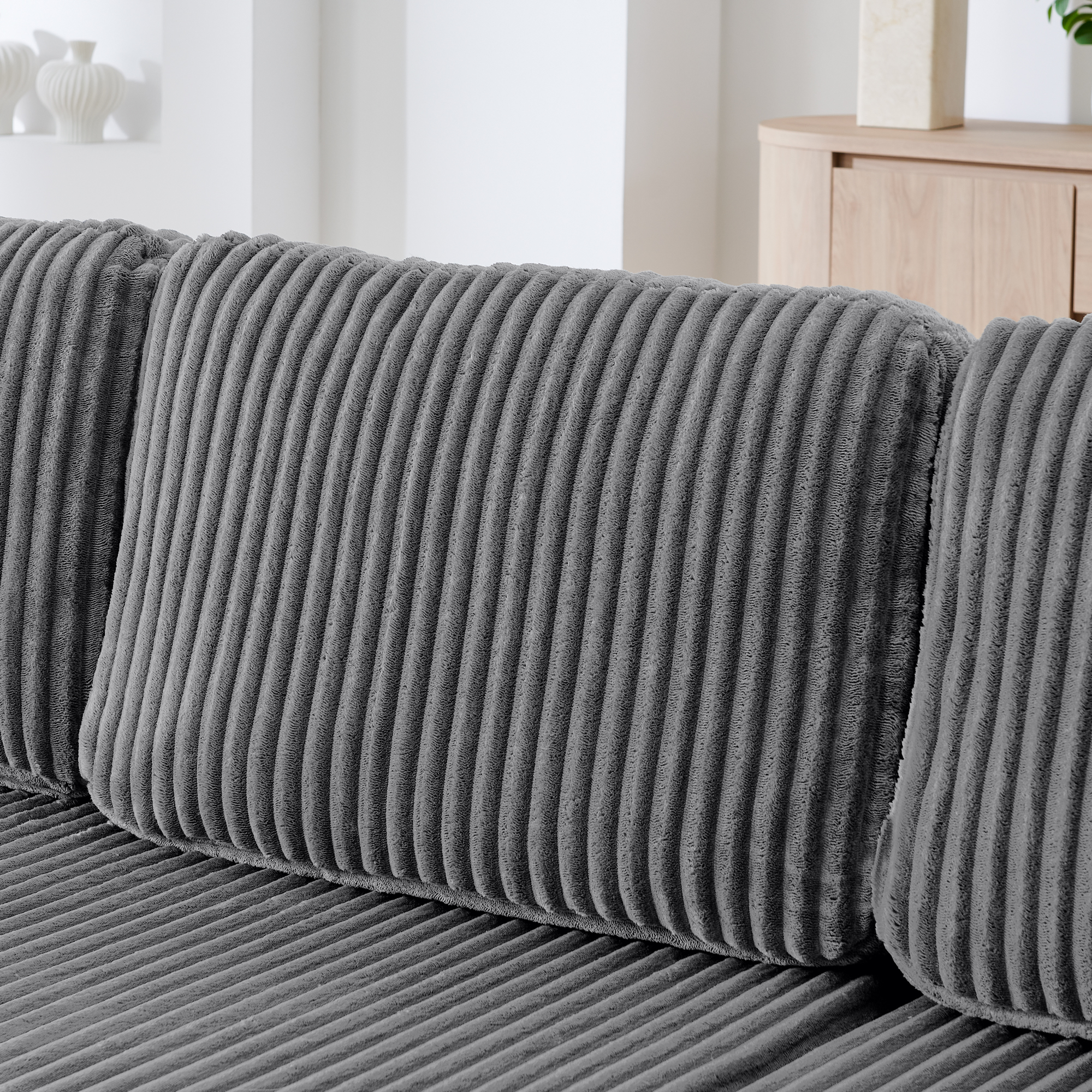 U shape Modular Sectional Sofa, Compressed Sectional Sofa Modern Minimalist Style Corduroy Couch, Sleeper Sofa for Living Room, Bedroom, Comfy Compressed Sofa Couch Space-Efficient Design-grey - Image 5