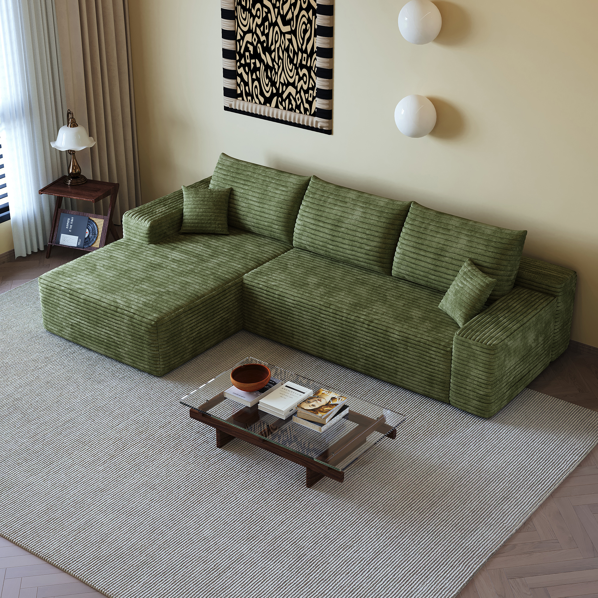 107" Cloud Sectional Couch with L-Shape Chaise,Modern Modular Sofa with Deep Seat, Upholstered Couches for Living Room Bedroom,No Assembly Required, (Plush Corduroy Fabric),Green - Image 6