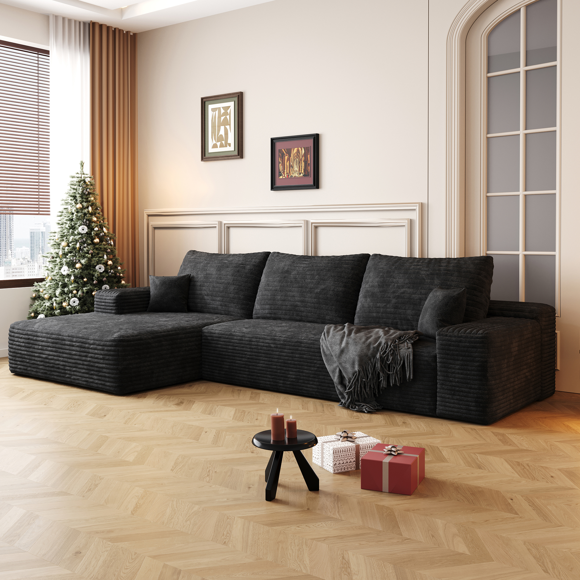 107" Cloud Sectional Couch with L-Shape Chaise,Modern Modular Sofa with Deep Seat, Upholstered Couches for Living Room Bedroom,No Assembly Required (Plush Corduroy Fabric) - Image 2