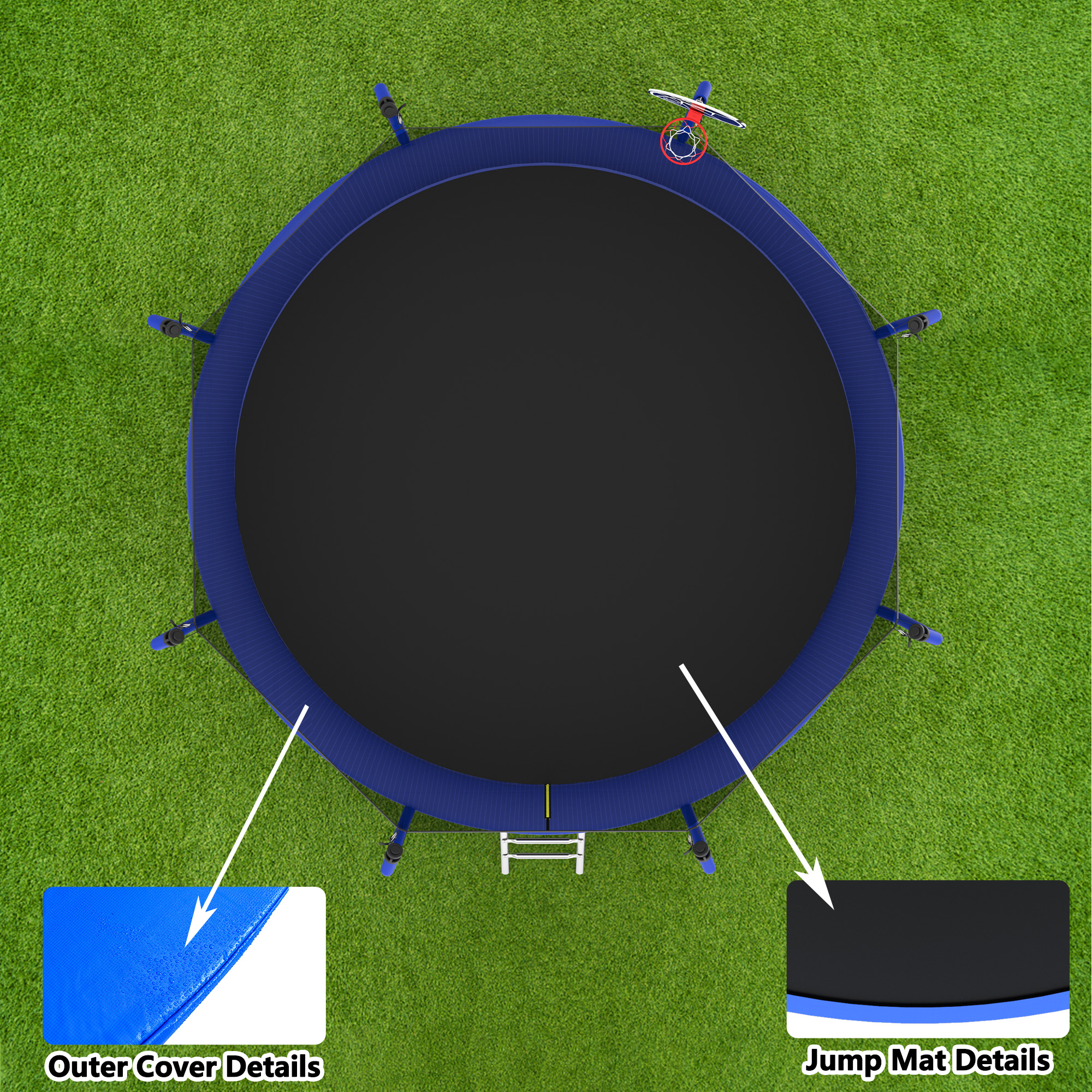 12FT Trampoline with Basketball Hoop, ASTM Approved Reinforced Type Outdoor Trampoline with Enclosure Net - Image 2