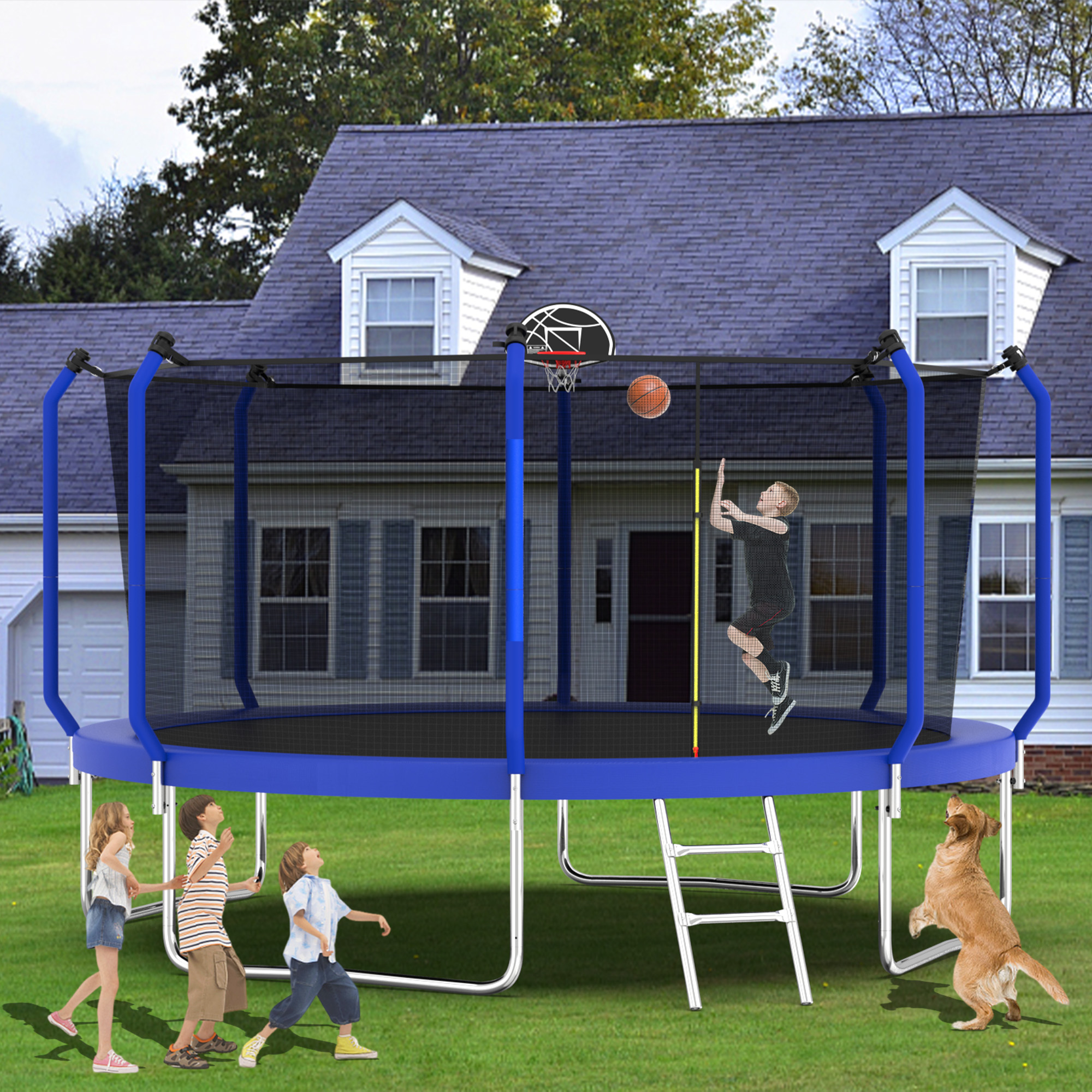 12FT Trampoline with Basketball Hoop, ASTM Approved Reinforced Type Outdoor Trampoline with Enclosure Net - Image 3