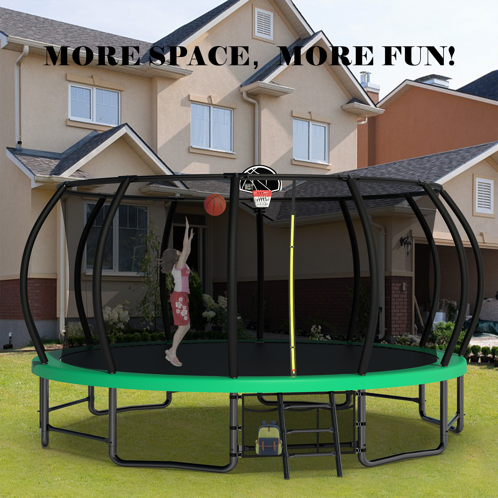 15FT Trampoline with Basketball Hoop - Recreational Trampolines with Ladder ,Shoe Bag and Galvanized Anti-Rust Coating - Image 4