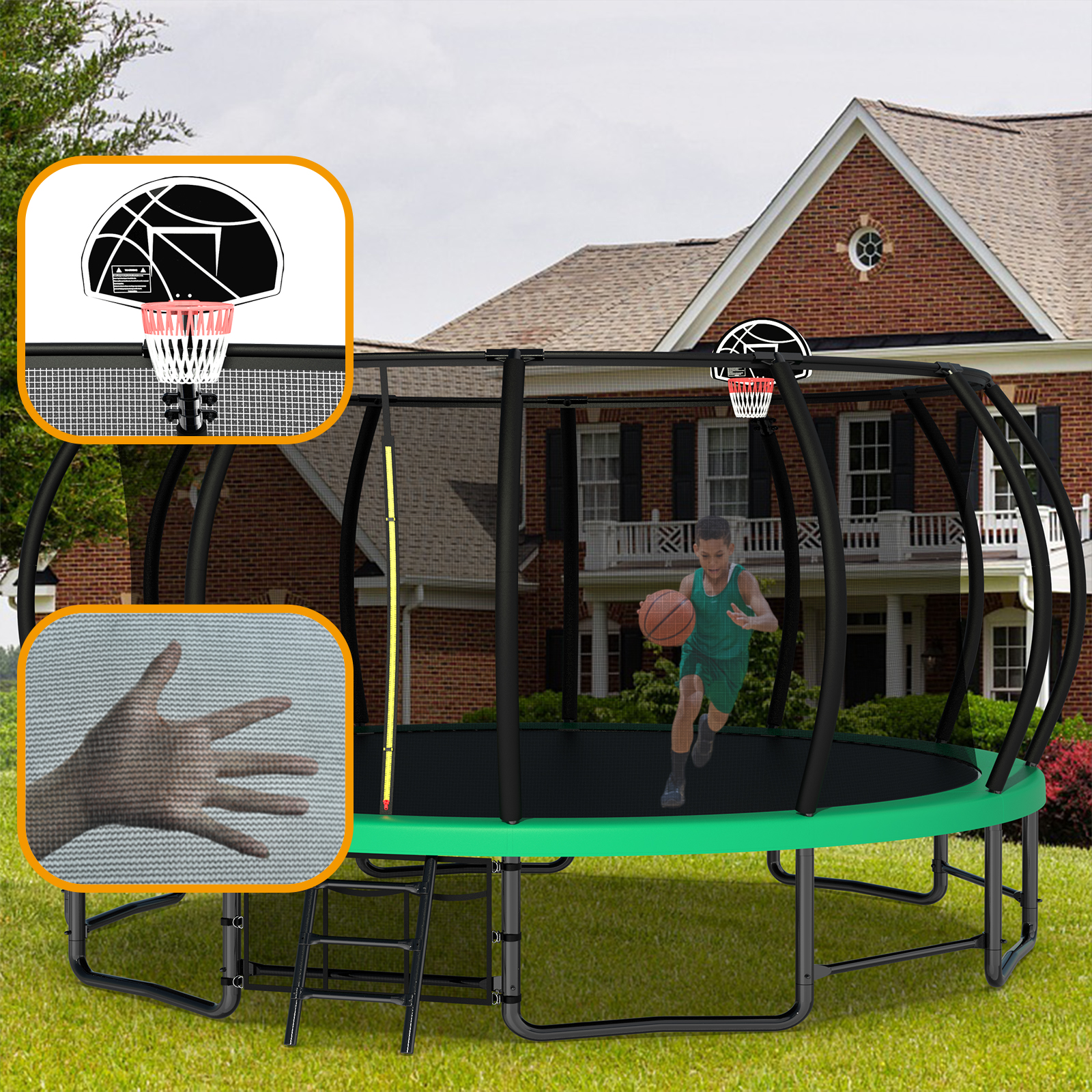 15FT Trampoline with Basketball Hoop - Recreational Trampolines with Ladder ,Shoe Bag and Galvanized Anti-Rust Coating - Image 6