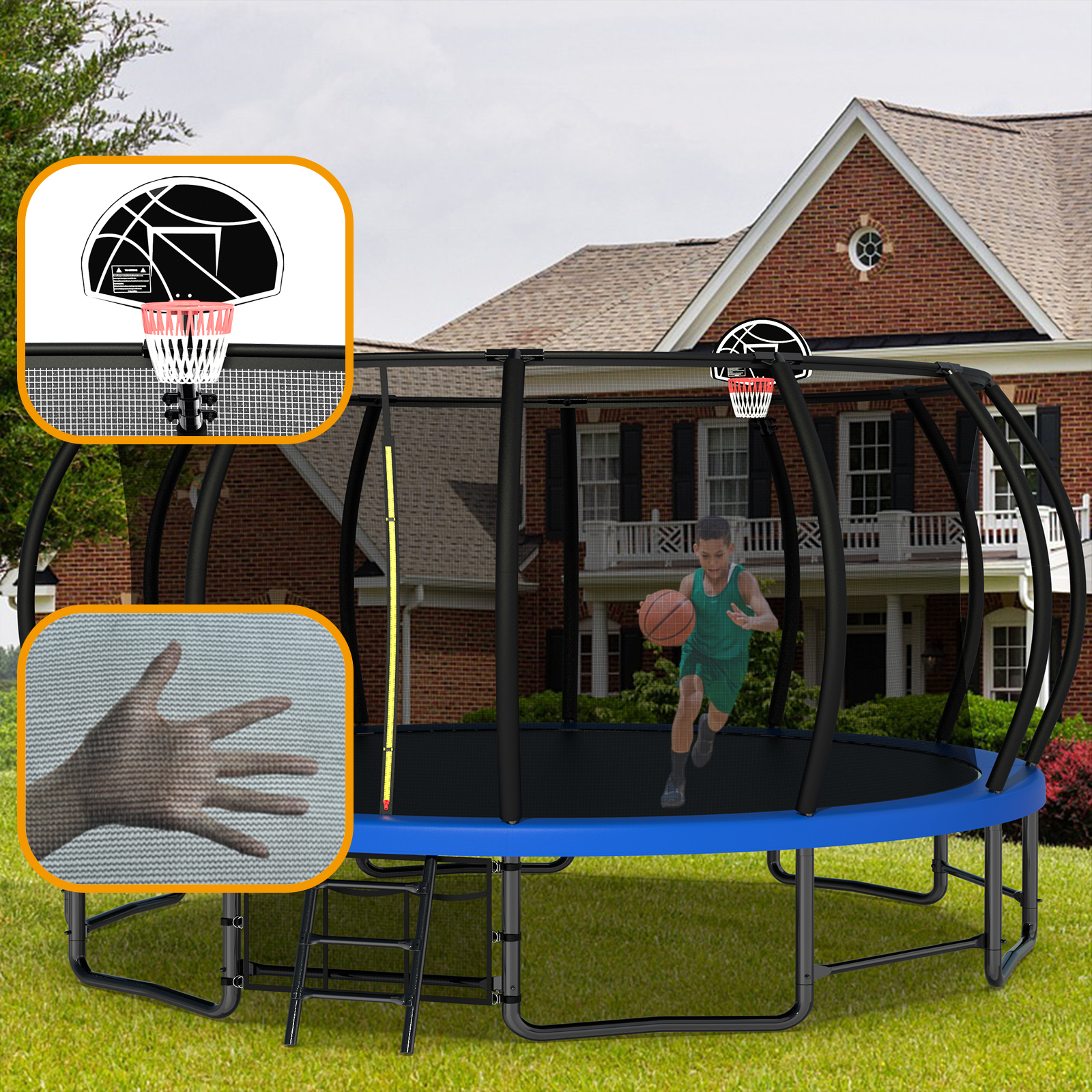 15FT Trampoline with Basketball Hoop - Recreational Trampolines with Ladder ,Shoe Bag and Galvanized Anti-Rust Coating - Image 3
