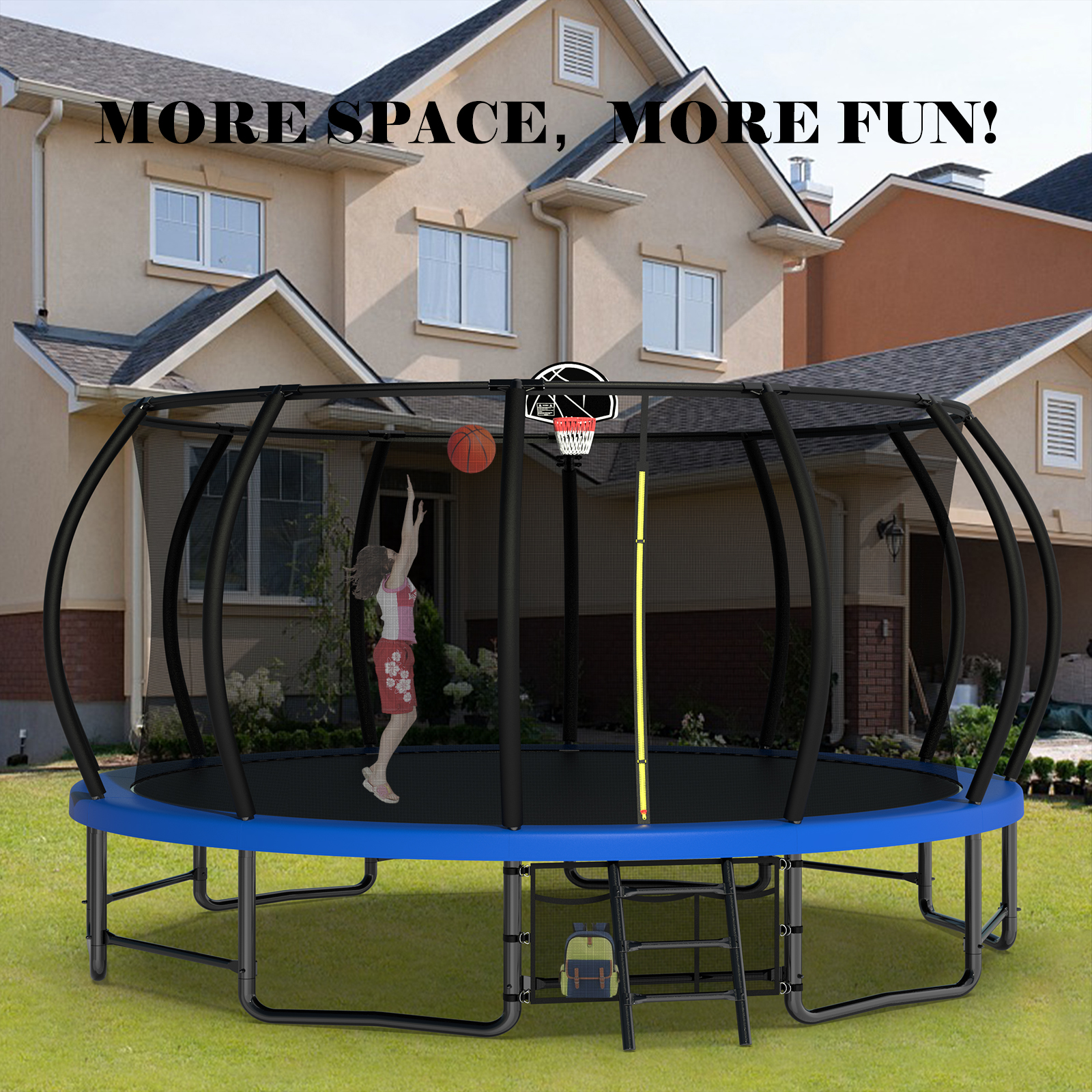 15FT Trampoline with Basketball Hoop - Recreational Trampolines with Ladder ,Shoe Bag and Galvanized Anti-Rust Coating - Image 5