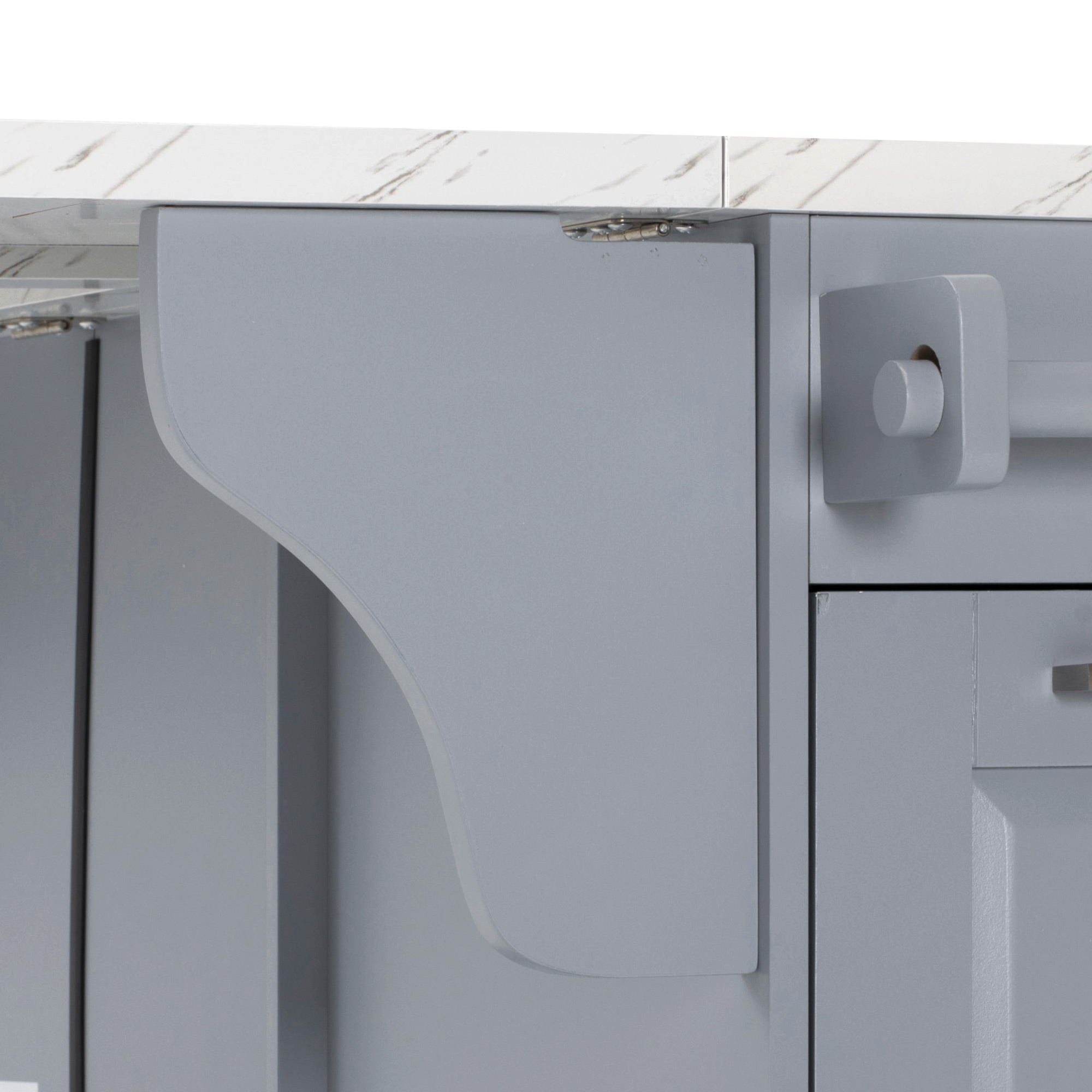 K&K 50.7" Kitchen Island with Storage Tilt Trash Can Cabinet and Pull Out Cabinet Organizer, Rolling Kitchen Island on 5 Wheels with Drop Leaf, 2 Drawers, 1Door for Kitchen, Dining Room, Grey Blue - Image 6