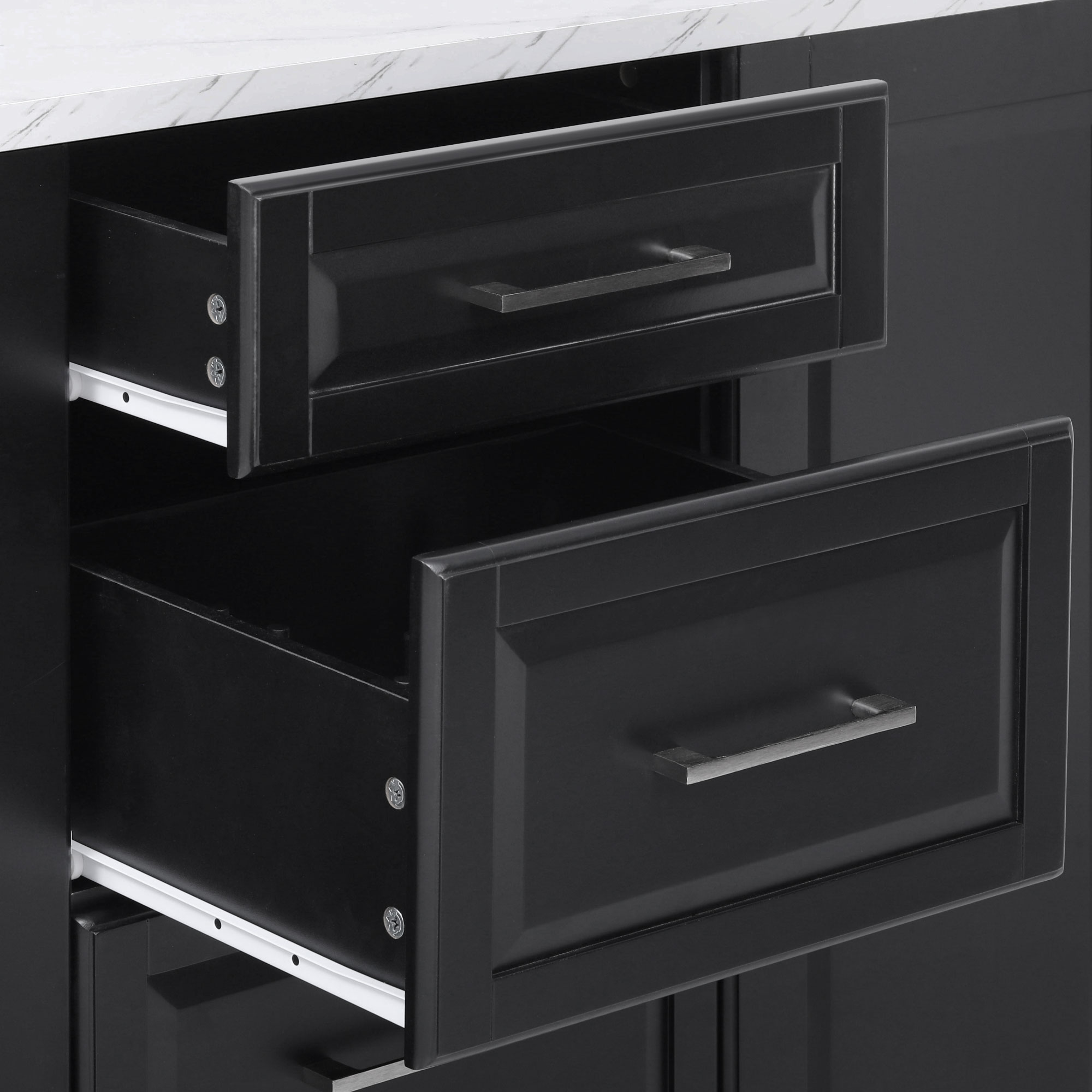 K&K 50.7" Kitchen Island with Storage Tilt Trash Can Cabinet and Pull Out Cabinet Organizer, Rolling Kitchen Island on 5 Wheels with Drop Leaf, 2 Drawers, 1Door for Kitchen, Dining Room, Black - Image 5