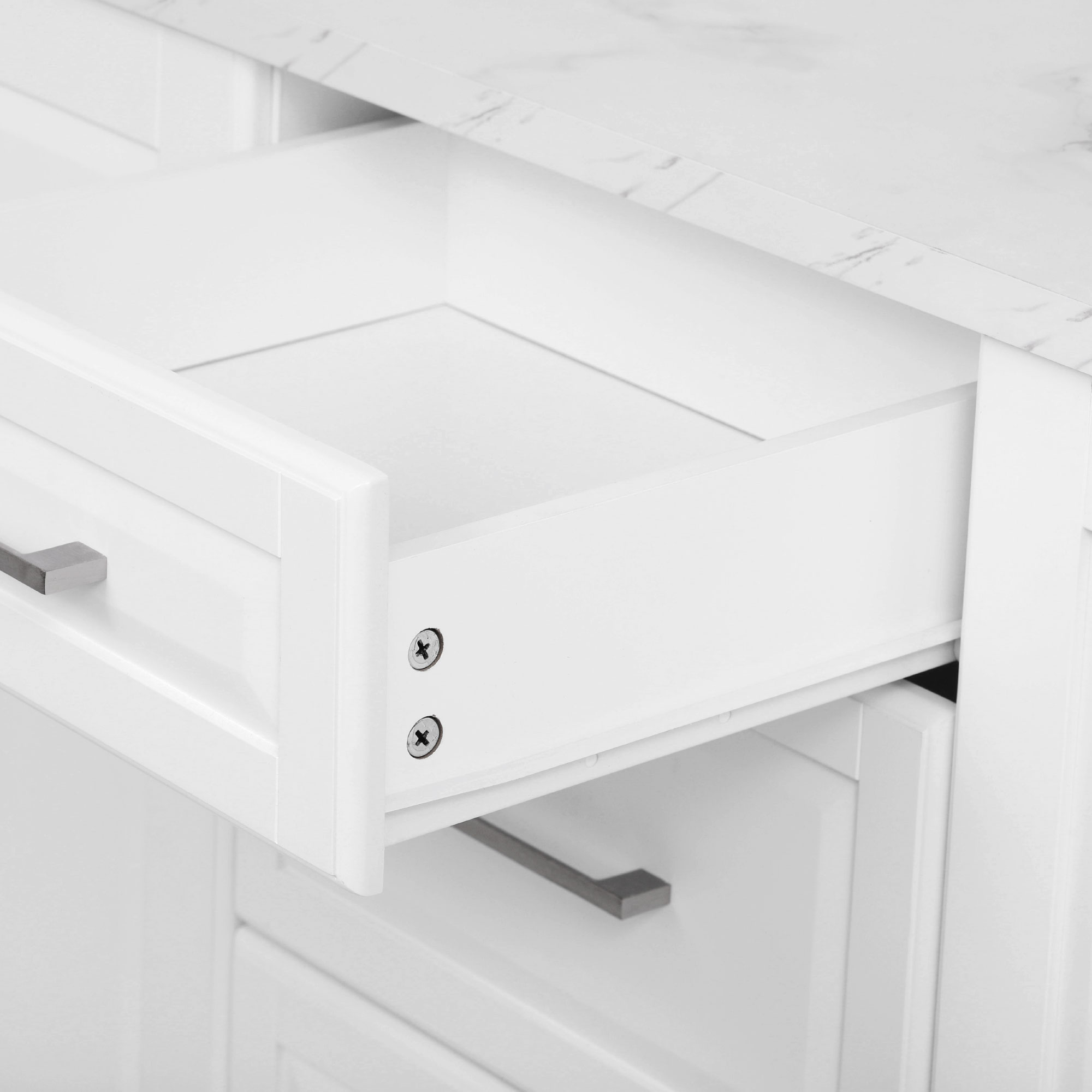 K&K 50.7" Kitchen Island with Storage Tilt Trash Can Cabinet and Pull Out Cabinet Organizer, Rolling Kitchen Island on 5 Wheels with Drop Leaf, 2 Drawers, 1Door for Kitchen, Dining Room, White - Image 3