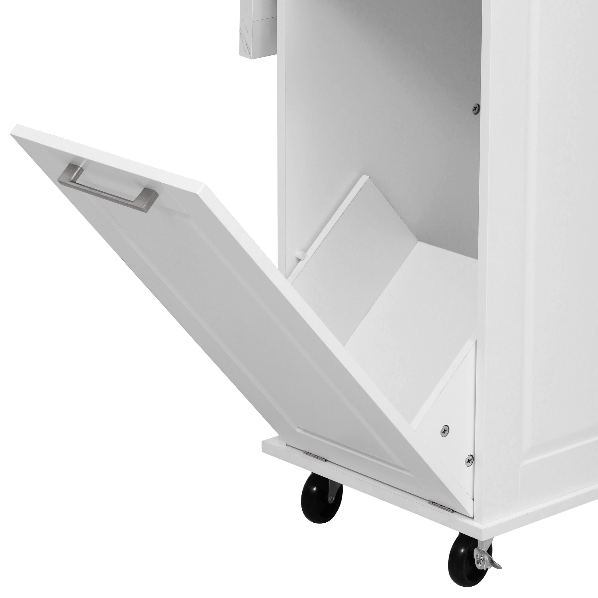 K&K 50.7" Kitchen Island with Storage Tilt Trash Can Cabinet and Pull Out Cabinet Organizer, Rolling Kitchen Island on 5 Wheels with Drop Leaf, 2 Drawers, 1Door for Kitchen, Dining Room, White - Image 6
