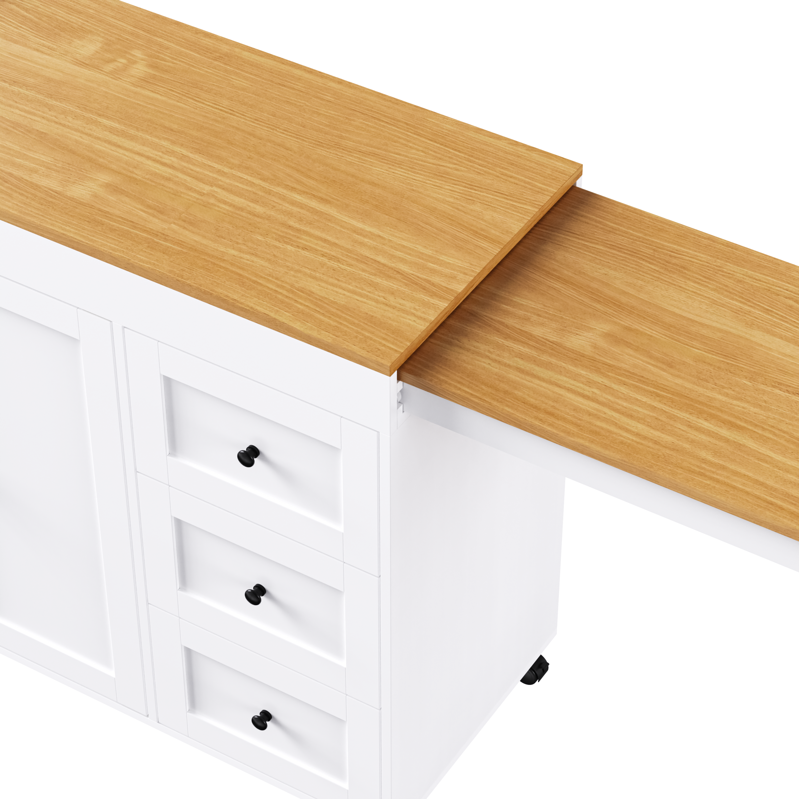 K&K 74.8" Kitchen Island with Extendable Dining Table, Kitchen Storage Cart with 3 Drawers, Power Outlet, Rolling Kitchen Island on Wheels with Spice Rack and 2 Door Cabinet, for Kitchen, White - Image 5
