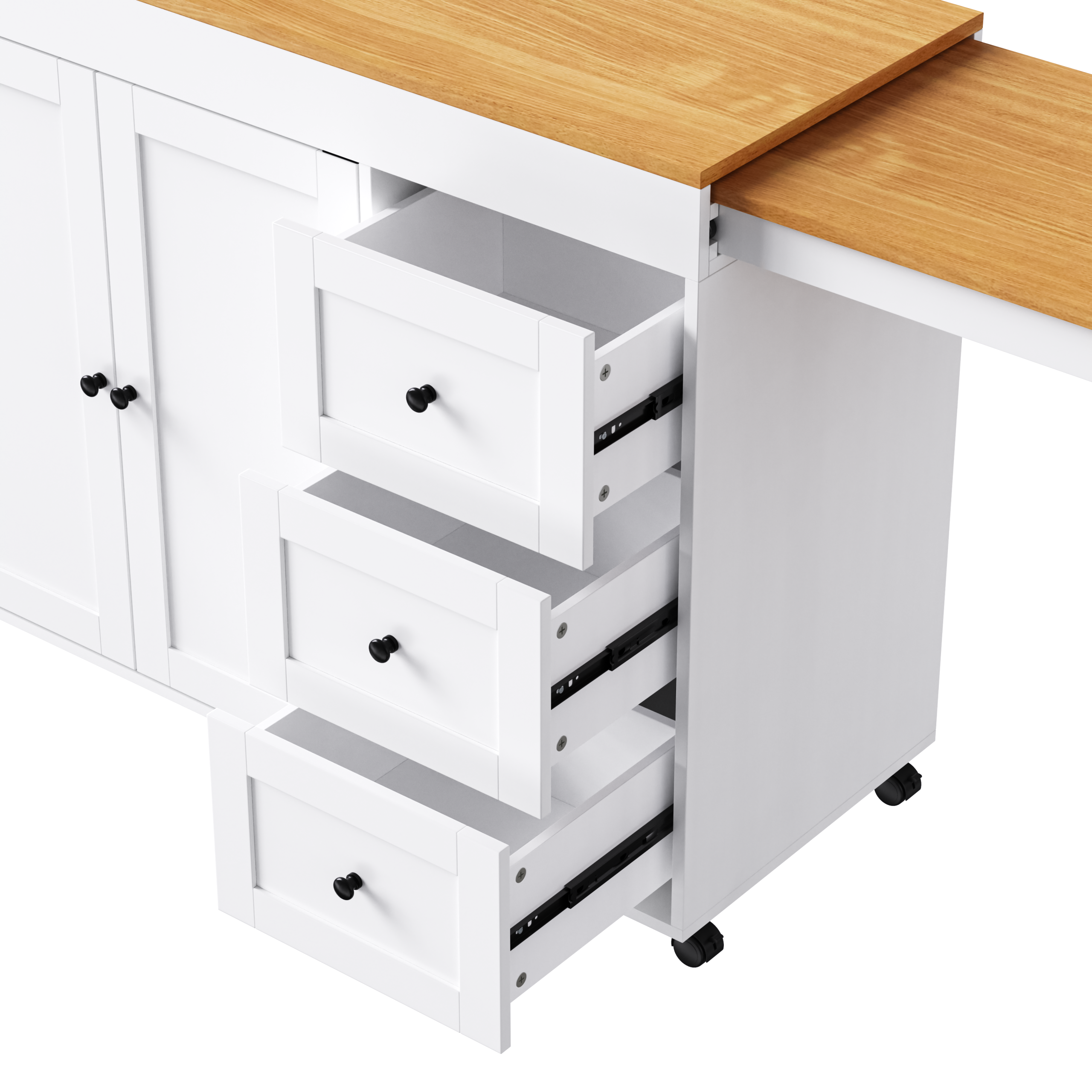 K&K 74.8" Kitchen Island with Extendable Dining Table, Kitchen Storage Cart with 3 Drawers, Power Outlet, Rolling Kitchen Island on Wheels with Spice Rack and 2 Door Cabinet, for Kitchen, White - Image 6