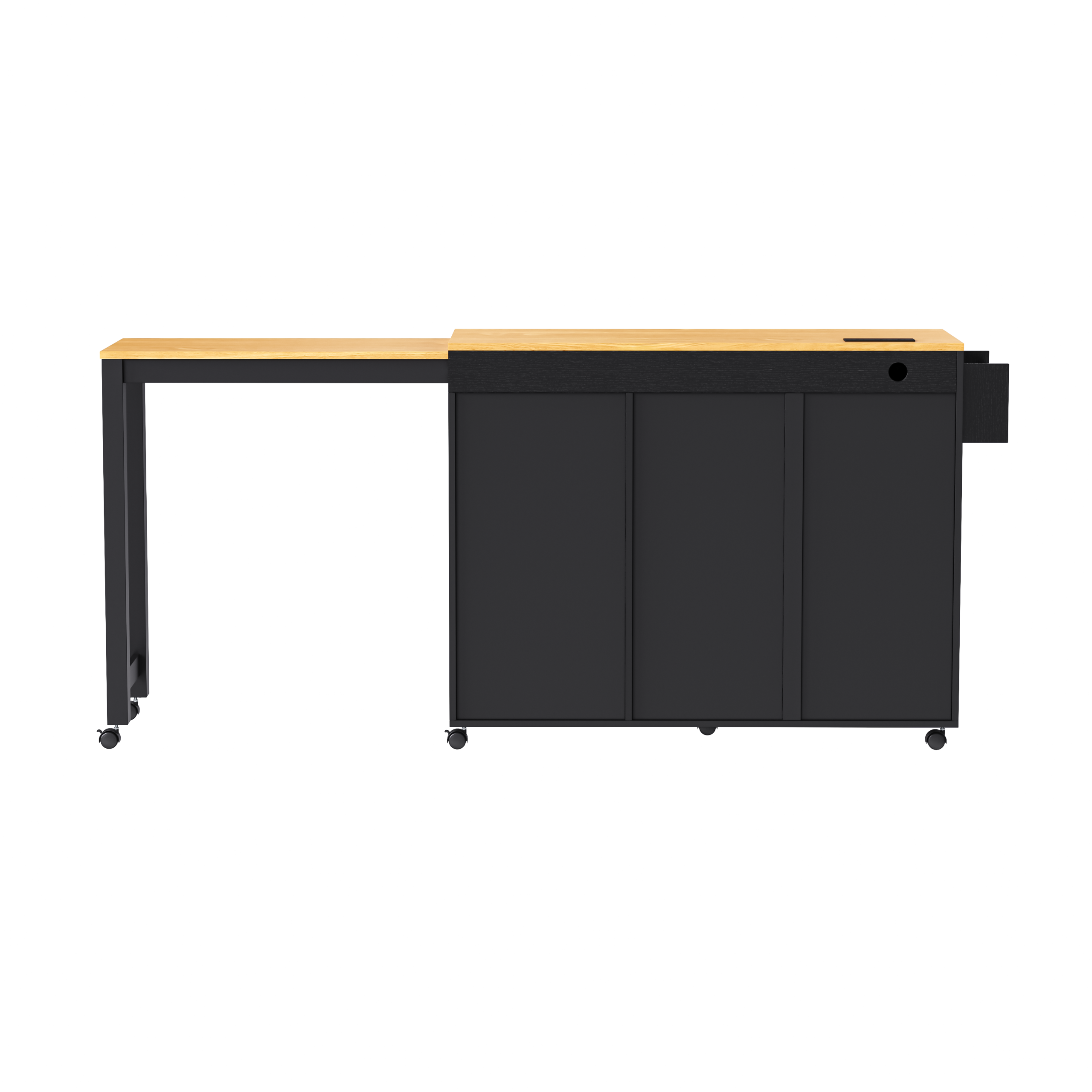 K&K 74.8" Kitchen Island with Extendable Dining Table, Kitchen Storage Cart with 3 Drawers, Power Outlet, Rolling Kitchen Island on Wheels with Spice Rack and 2 Door Cabinet, for Kitchen, Black - Image 2