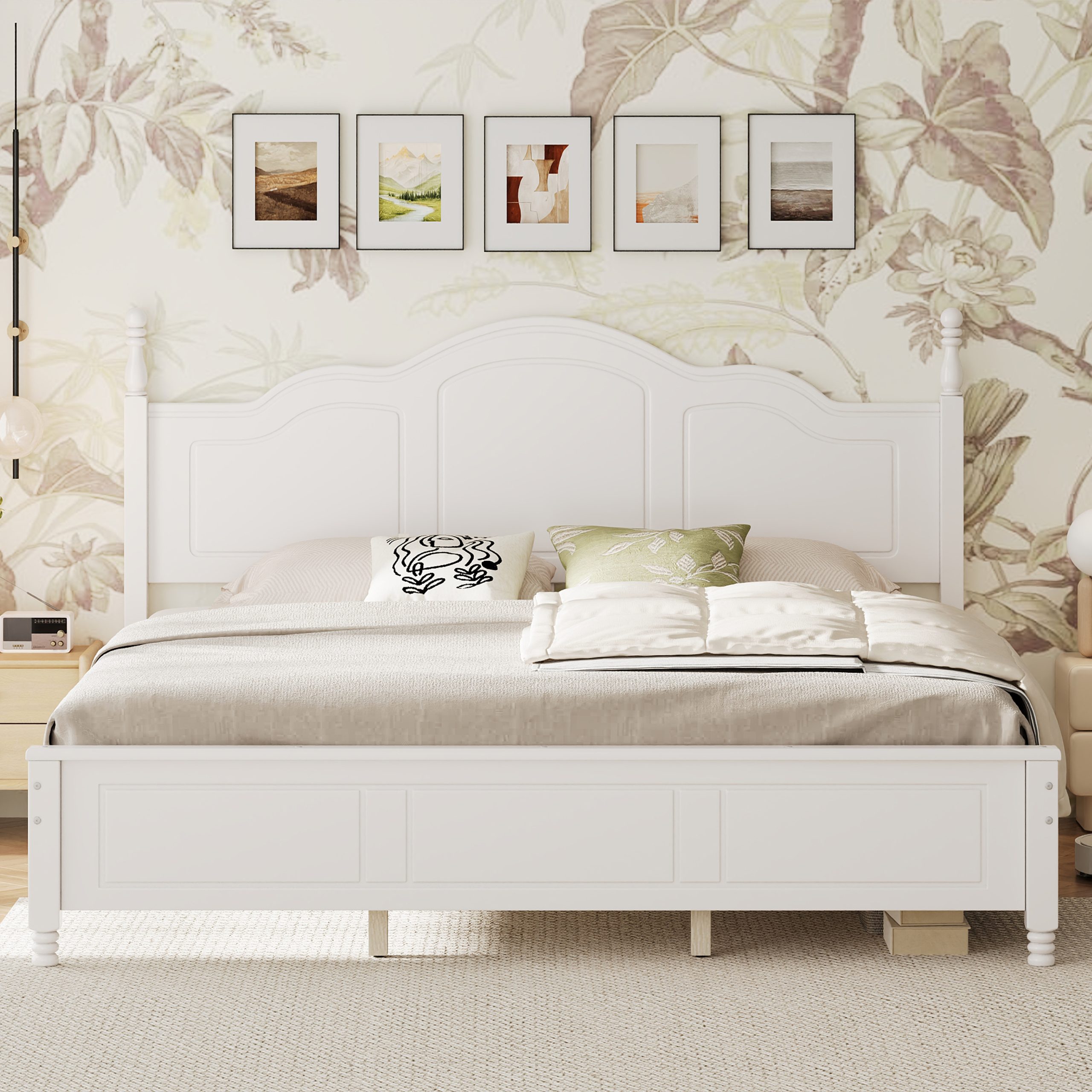 King Size Platform Bed Frame with Retro Wave Headboard, Wooden Slat Support, No Box Spring Needed, Easy Assembly, Sturdy Structure ,Bedroom Furniture with Classic Vintage Design,White - Image 2