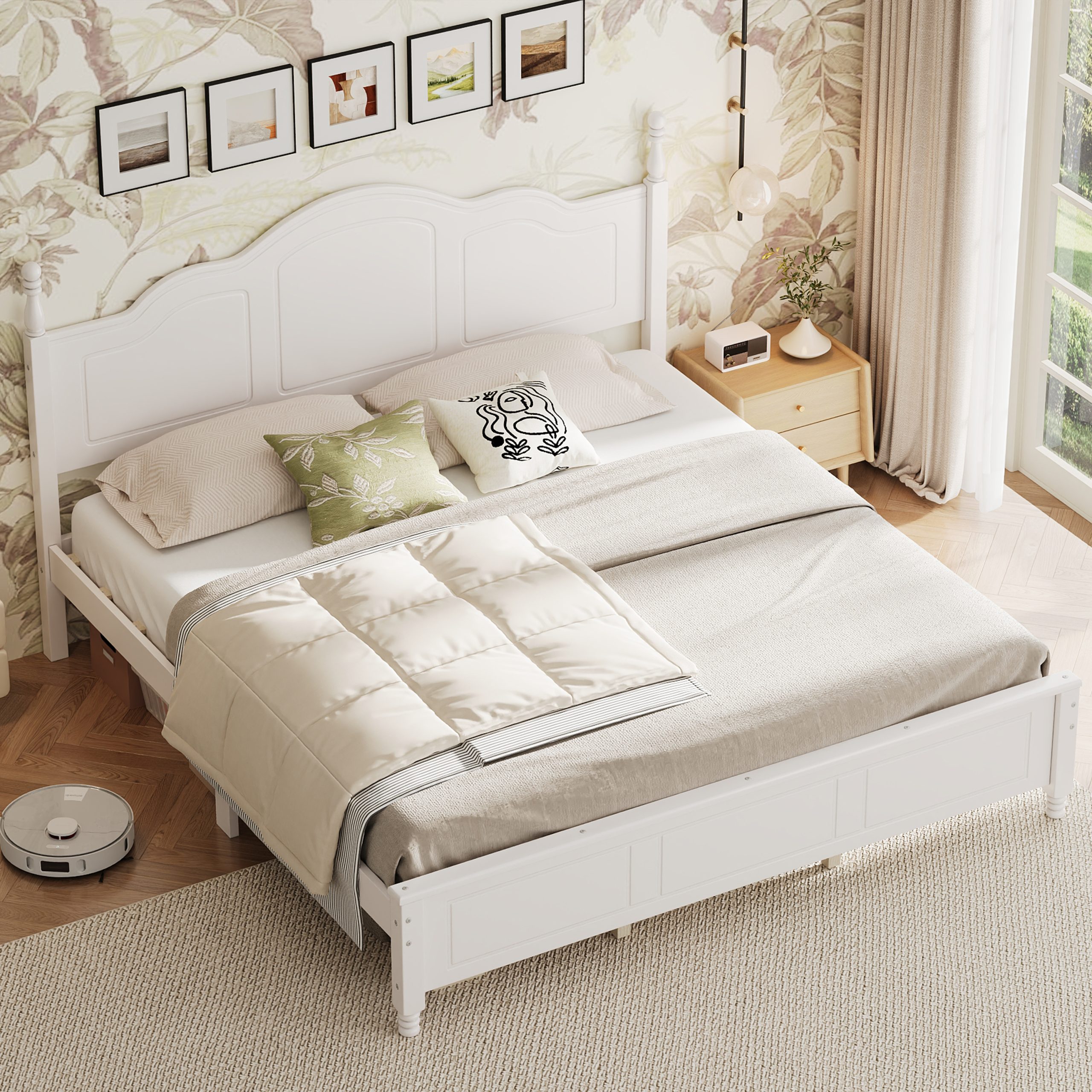 King Size Platform Bed Frame with Retro Wave Headboard, Wooden Slat Support, No Box Spring Needed, Easy Assembly, Sturdy Structure ,Bedroom Furniture with Classic Vintage Design,White - Image 3