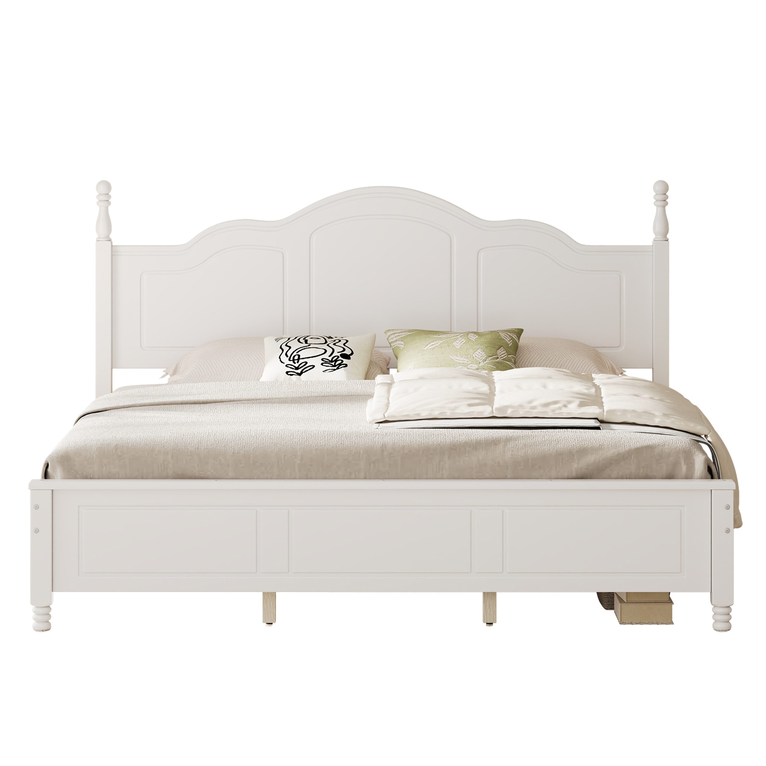 King Size Platform Bed Frame with Retro Wave Headboard, Wooden Slat Support, No Box Spring Needed, Easy Assembly, Sturdy Structure ,Bedroom Furniture with Classic Vintage Design,White - Image 4