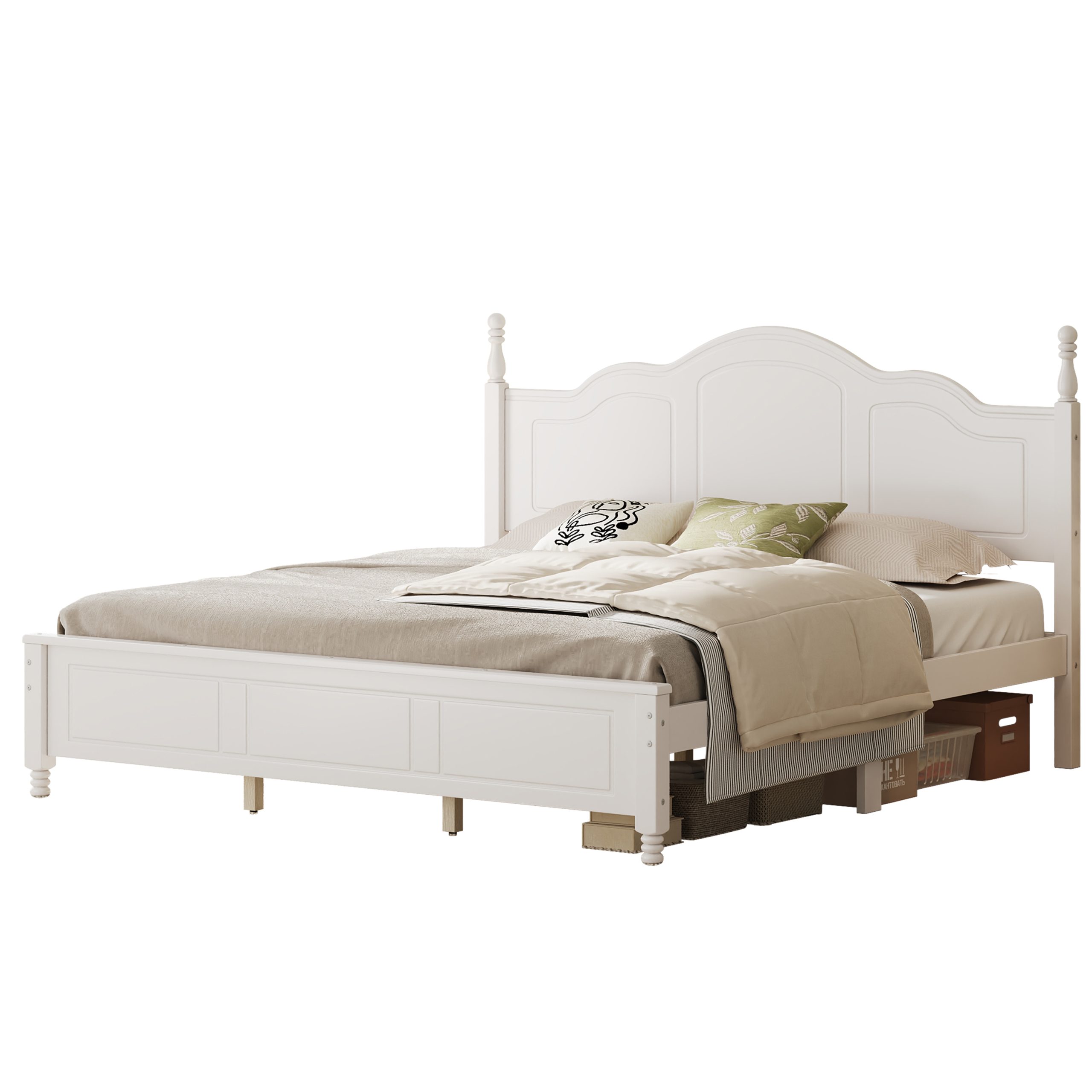 King Size Platform Bed Frame with Retro Wave Headboard, Wooden Slat Support, No Box Spring Needed, Easy Assembly, Sturdy Structure ,Bedroom Furniture with Classic Vintage Design,White - Image 5