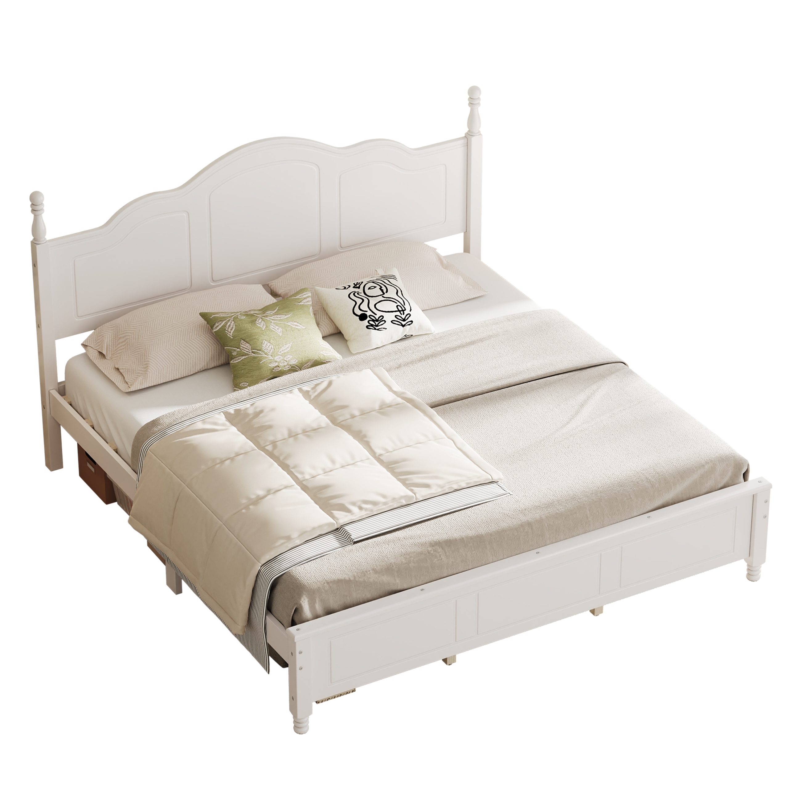 King Size Platform Bed Frame with Retro Wave Headboard, Wooden Slat Support, No Box Spring Needed, Easy Assembly, Sturdy Structure ,Bedroom Furniture with Classic Vintage Design,White - Image 6
