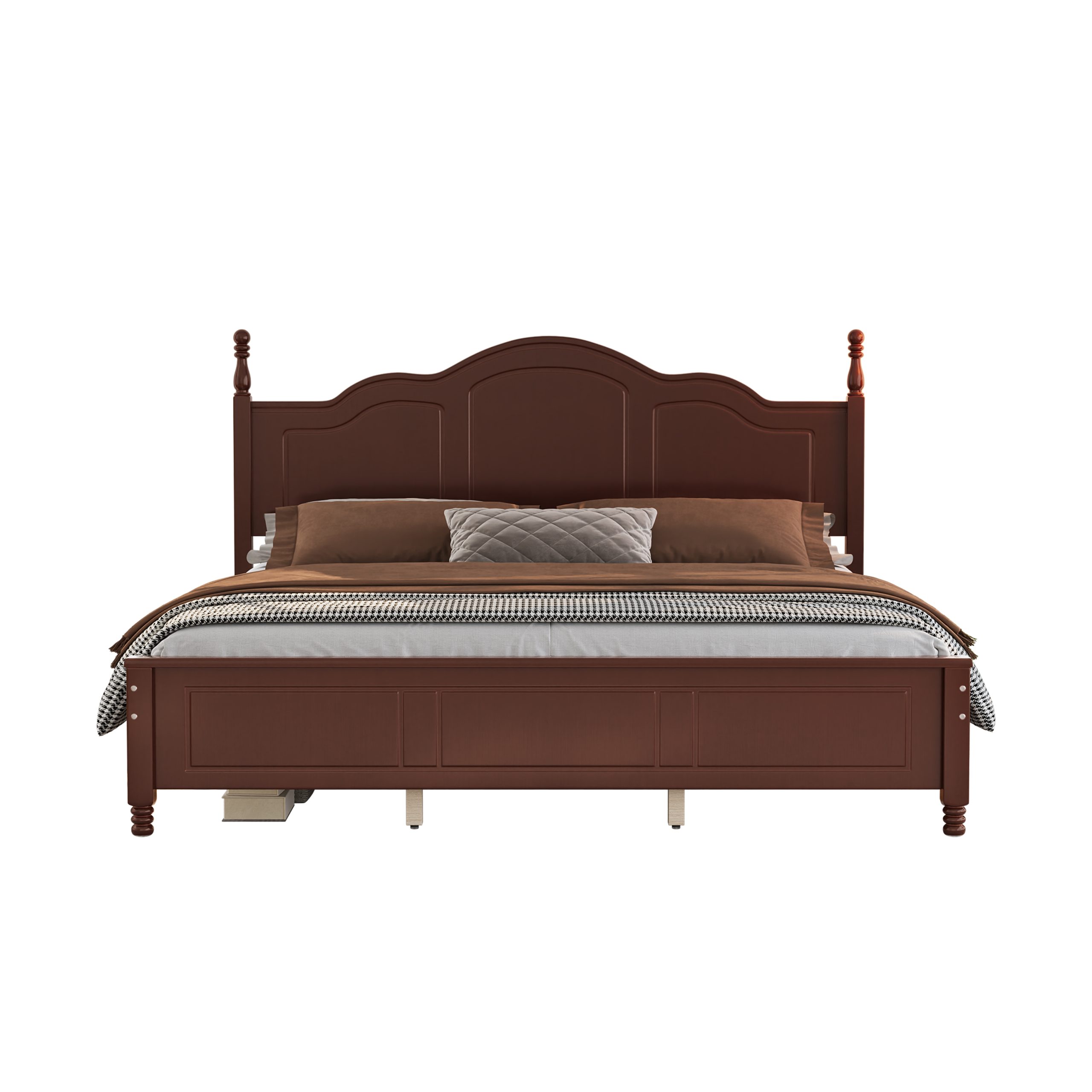 King Size Platform Bed Frame with Retro Wave Headboard, Wooden Slat Support, No Box Spring Needed, Easy Assembly, Sturdy Structure ,Bedroom Furniture with Classic Vintage Design, Dark Walnut - Image 5