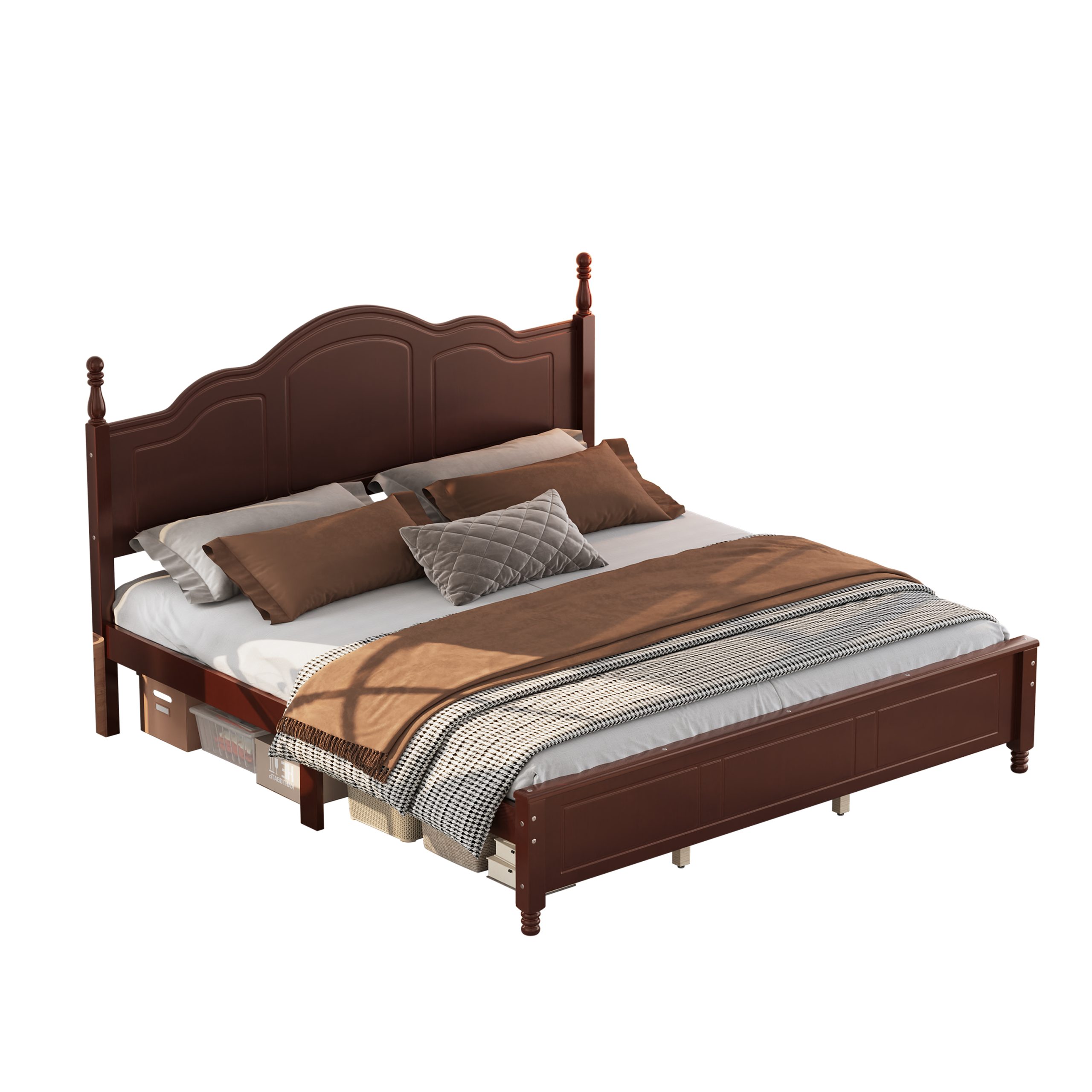 King Size Platform Bed Frame with Retro Wave Headboard, Wooden Slat Support, No Box Spring Needed, Easy Assembly, Sturdy Structure ,Bedroom Furniture with Classic Vintage Design, Dark Walnut - Image 6