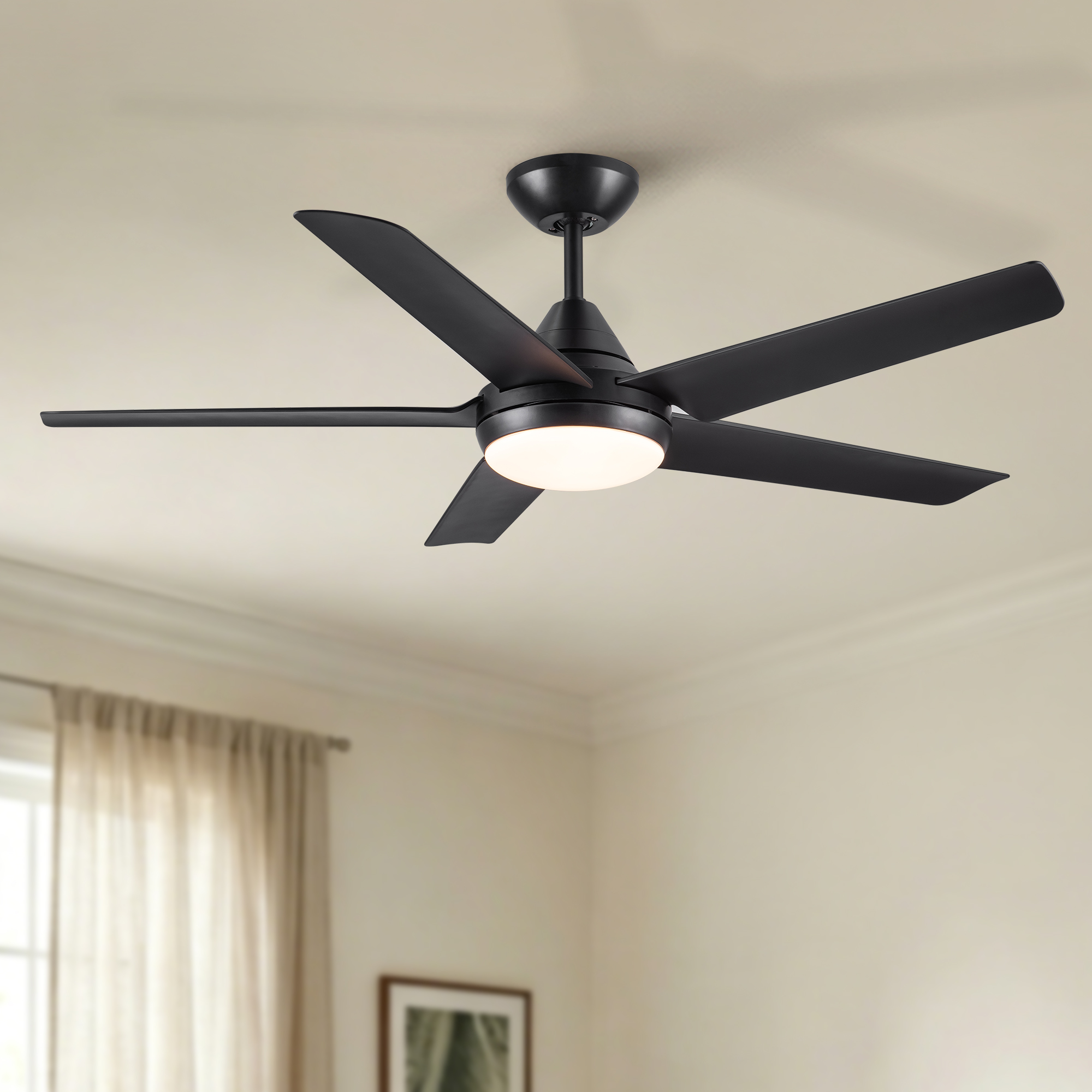 48" Ceiling Fan with Lights and Remote Control, Matte Black Modern Ceiling Fan, Reversible DC Motor, 6 Speeds, 3 CCT Dimmable LED, Quiet Timer for Bedroom Living Room Indoor - Image 2