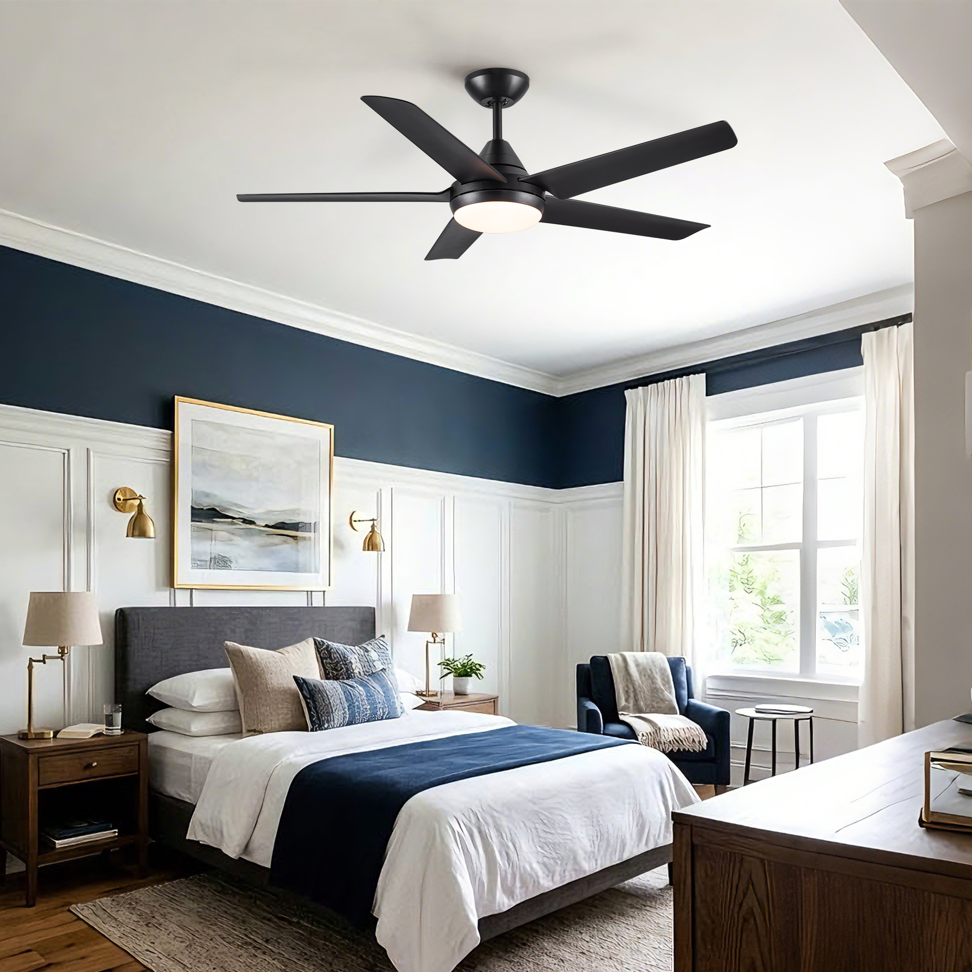 48" Ceiling Fan with Lights and Remote Control, Matte Black Modern Ceiling Fan, Reversible DC Motor, 6 Speeds, 3 CCT Dimmable LED, Quiet Timer for Bedroom Living Room Indoor - Image 4
