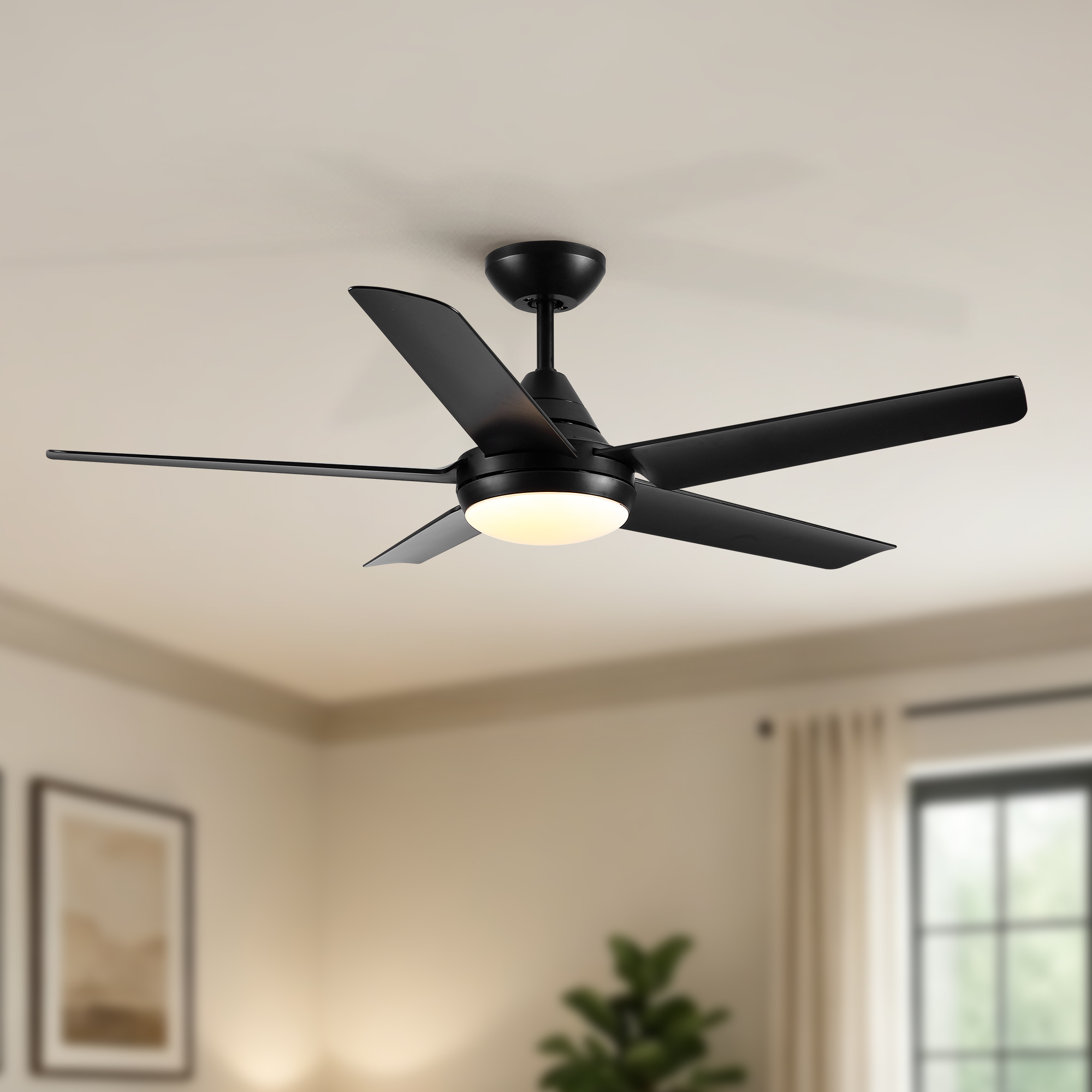 48" Ceiling Fan with Lights and Remote Control, Matte Black Modern Ceiling Fan, Reversible DC Motor, 6 Speeds, 3 CCT Dimmable LED, Quiet Timer for Bedroom Living Room Indoor - Image 3
