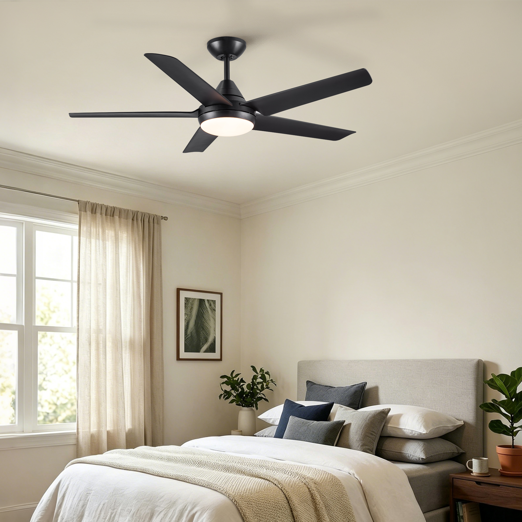48" Ceiling Fan with Lights and Remote Control, Matte Black Modern Ceiling Fan, Reversible DC Motor, 6 Speeds, 3 CCT Dimmable LED, Quiet Timer for Bedroom Living Room Indoor - Image 5