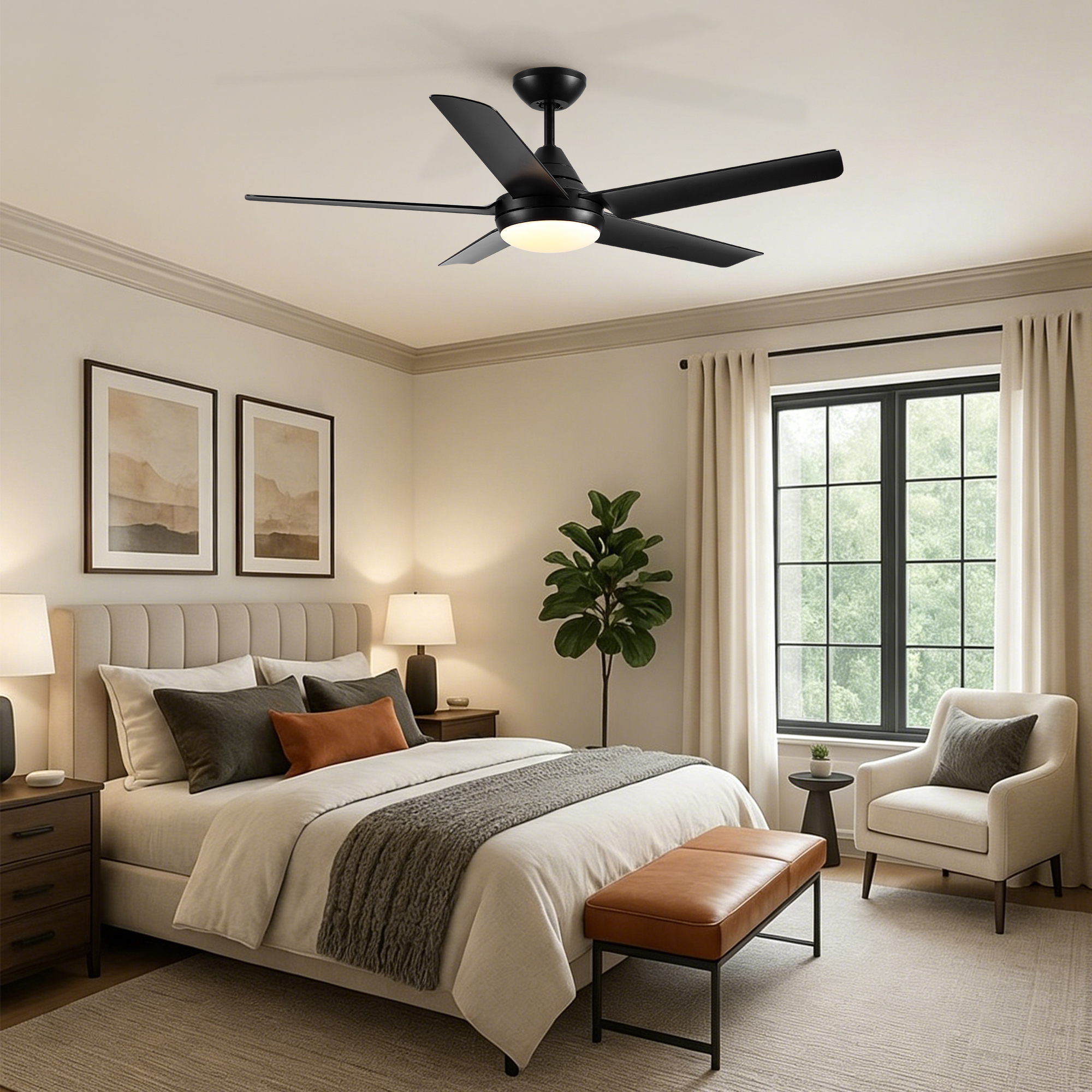 48" Ceiling Fan with Lights and Remote Control, Matte Black Modern Ceiling Fan, Reversible DC Motor, 6 Speeds, 3 CCT Dimmable LED, Quiet Timer for Bedroom Living Room Indoor - Image 6