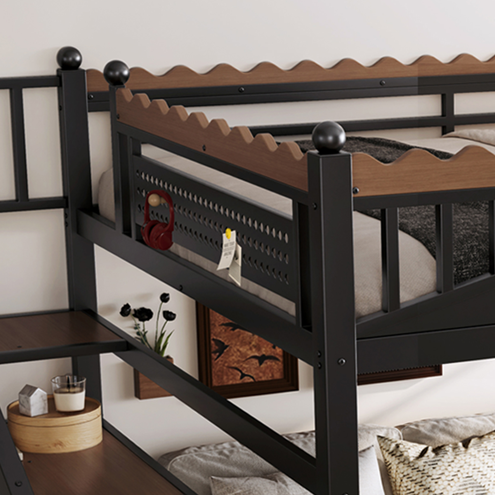 Queen Size Loft Bed with Storage Stairs, Metal Loft Beds Frame with Storage Shelves and bookshelf, Loft Bed for Bedroom, Guest, Dorms, Black - Image 5