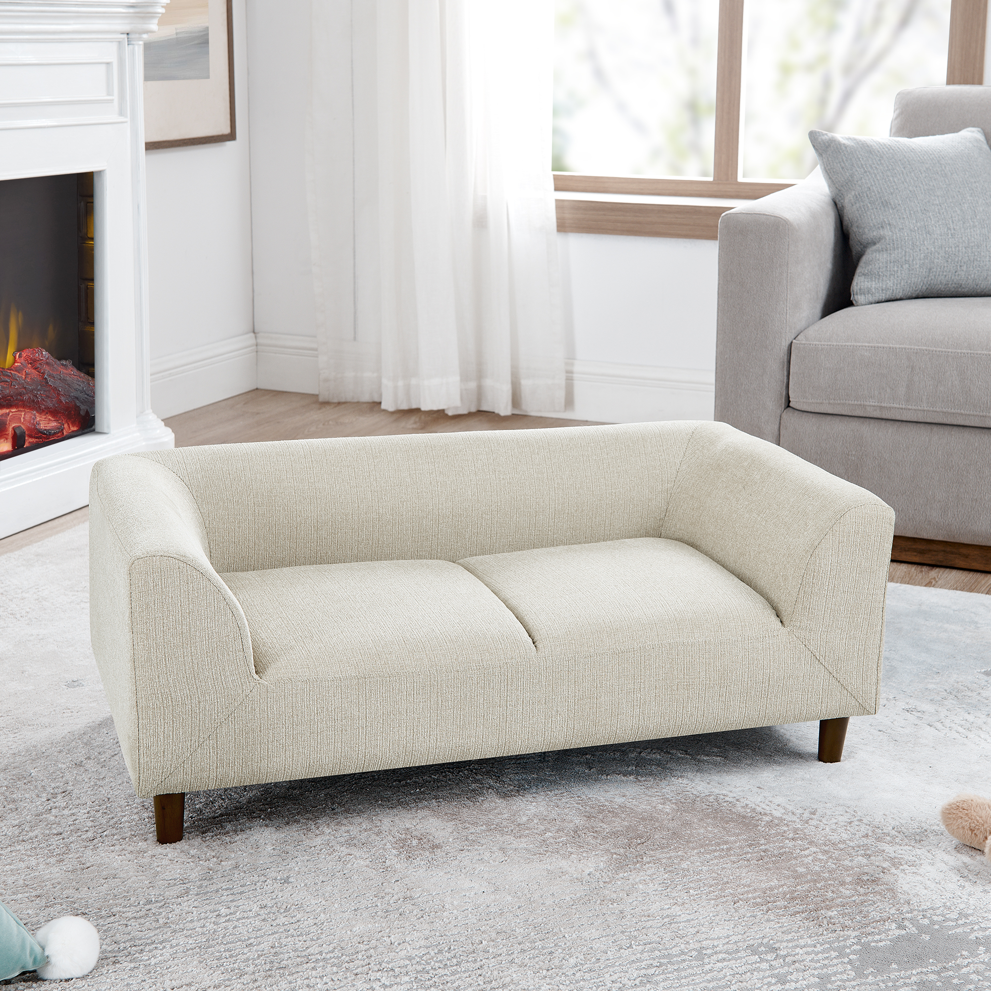 Pet sofa with backrest and armrests, modern rectangular pet sofa suitable for small and medium dogs, soft cushion comfortable dog sofa,--BEIGE - Image 3