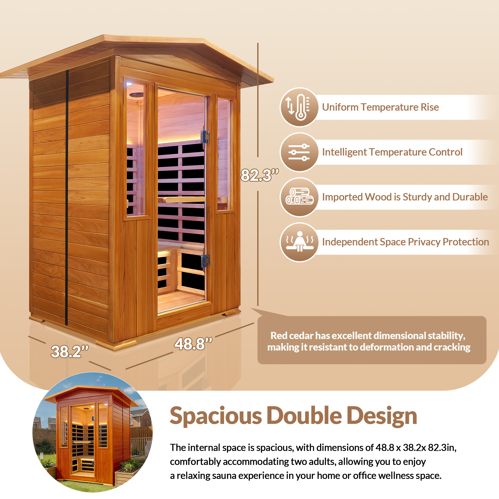 Outdoor Double Red Cedar Far Infrared Sauna Room - Image 6