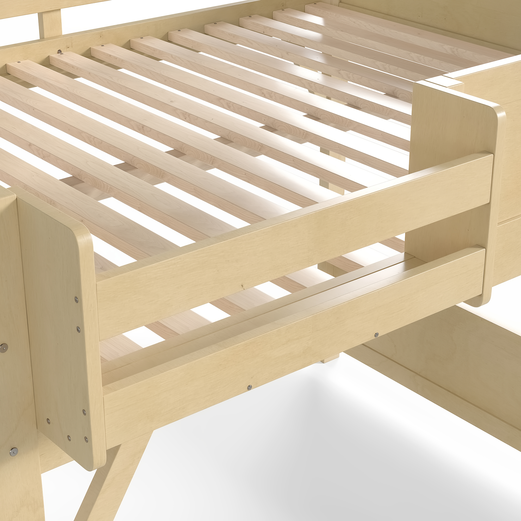 Queen Size Loft Bed with Built-in Wardrobe and Storage Space, Solid Wood Loft Bed with Beside Shelves, Full-length Guardrails and Stairs, No Box Spring Needed, Natural - Image 5
