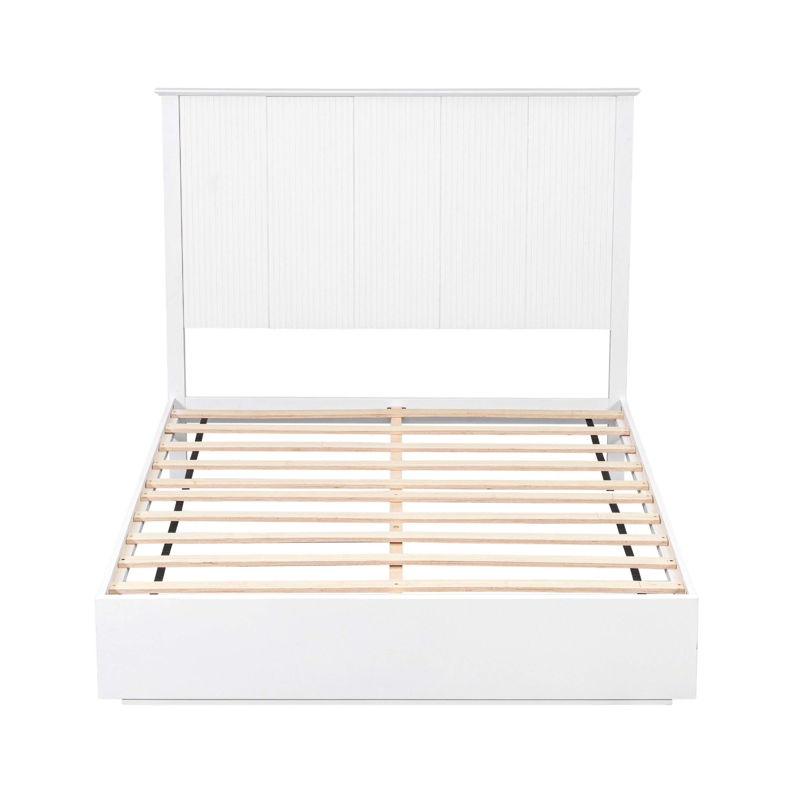 Stylish Queen Size Bed Frame - White Solid Wood King Bed, 600lbs Weight Limit, Compatible with 8 - 10" Mattress, Contemporary Bedroom Furniture - Image 6