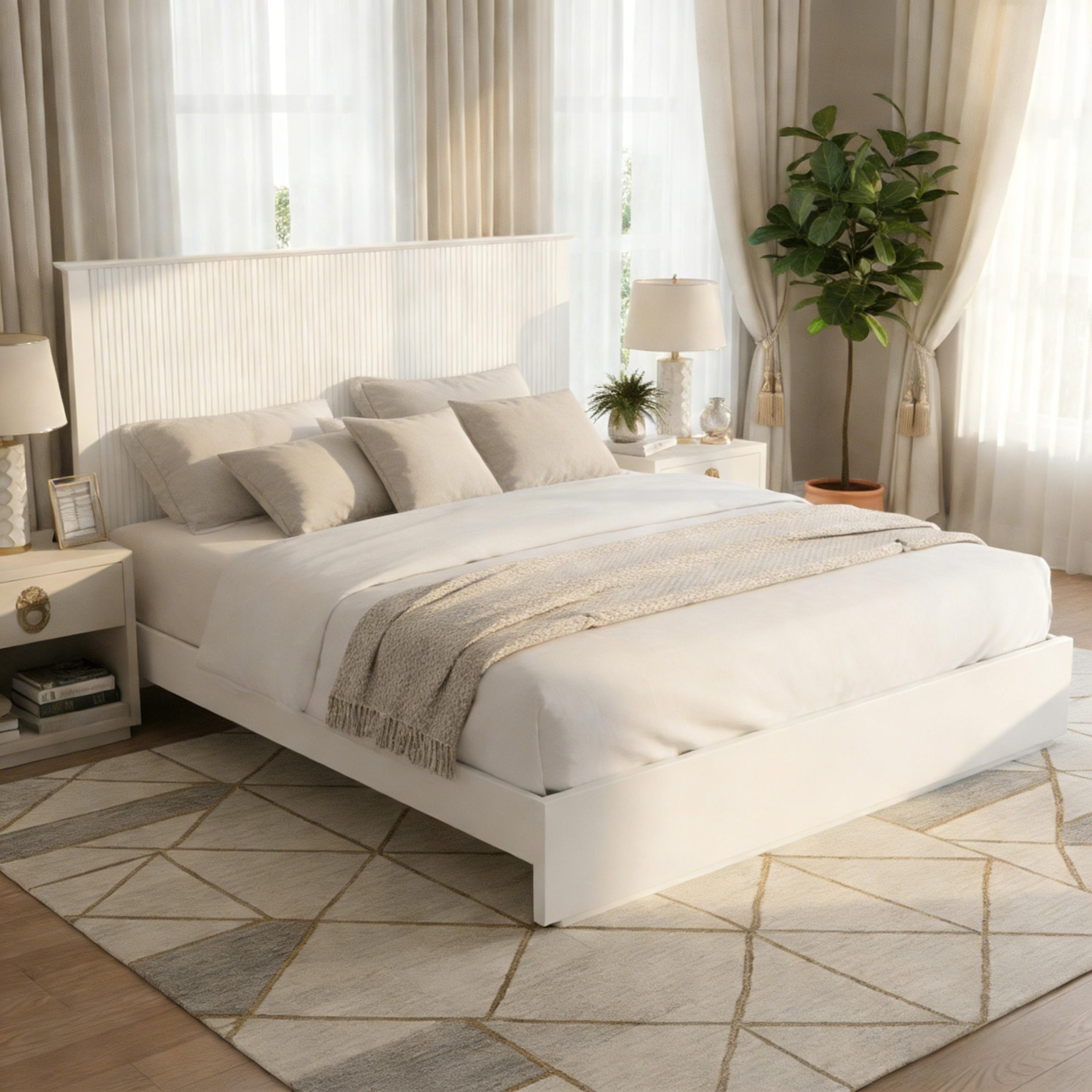 Stylish King Size Bed Frame - White Solid Wood King Bed, 600lbs Weight Limit, Compatible with 8 - 10" Mattress, Contemporary Bedroom Furniture - Image 3