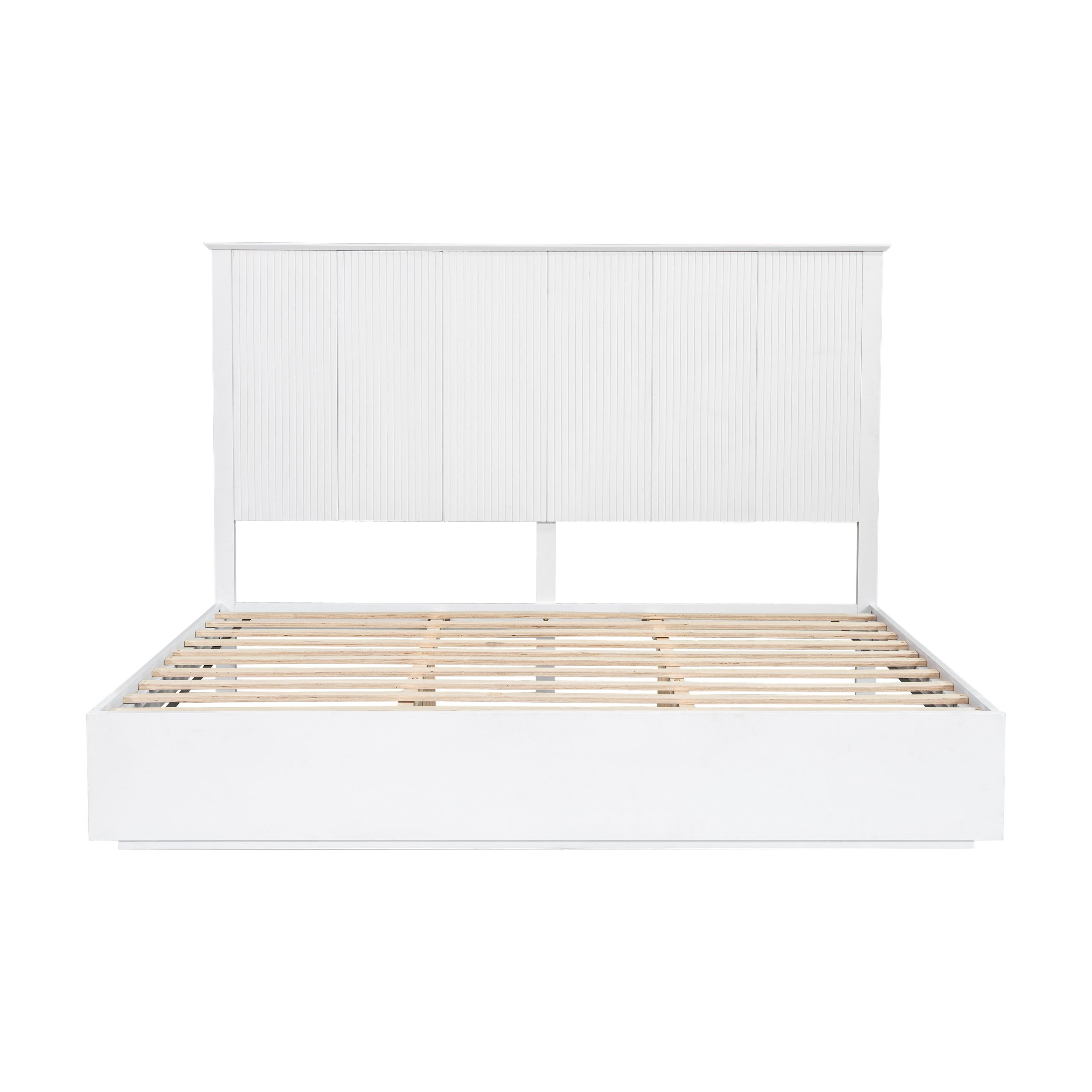 Stylish King Size Bed Frame - White Solid Wood King Bed, 600lbs Weight Limit, Compatible with 8 - 10" Mattress, Contemporary Bedroom Furniture - Image 4