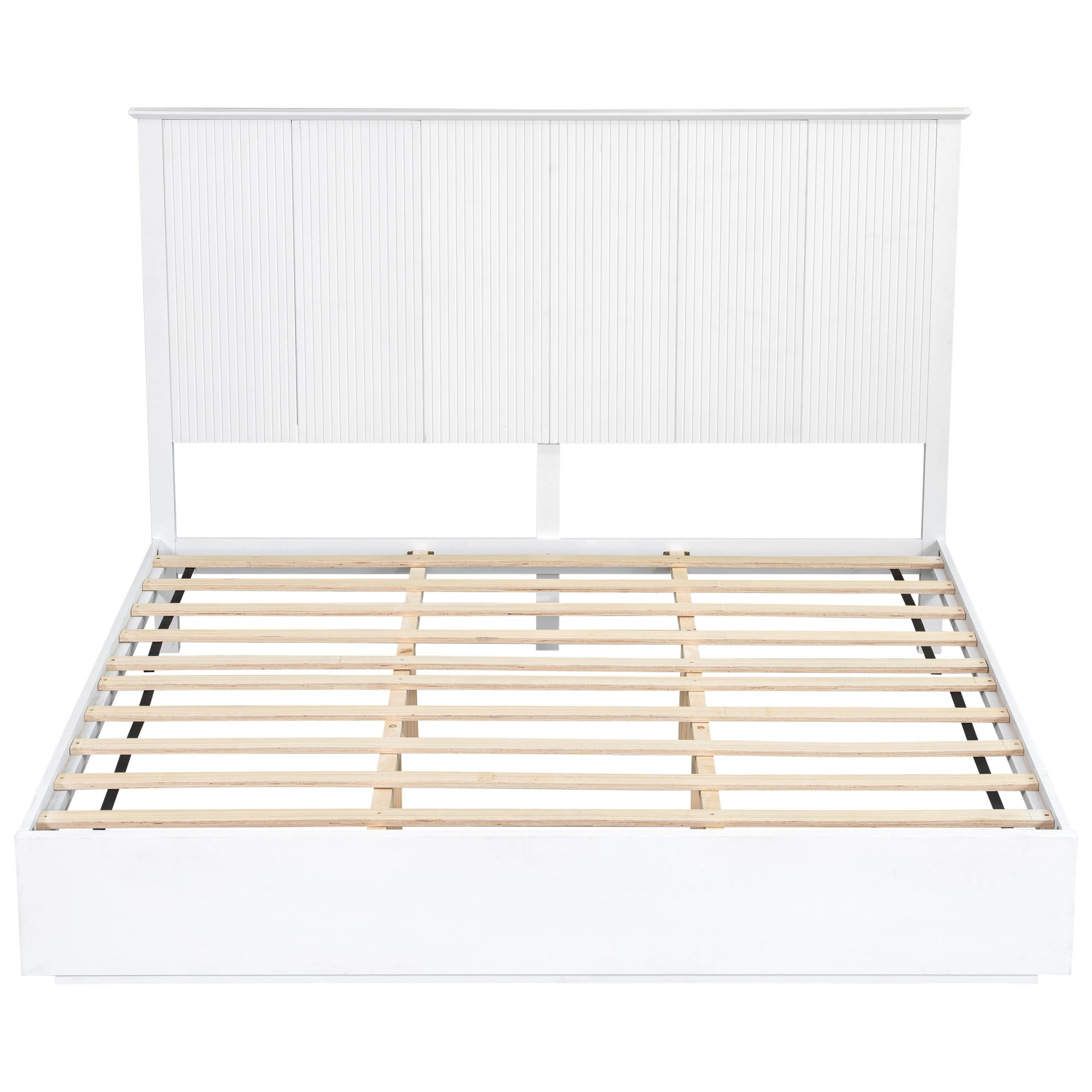 Stylish King Size Bed Frame - White Solid Wood King Bed, 600lbs Weight Limit, Compatible with 8 - 10" Mattress, Contemporary Bedroom Furniture - Image 5