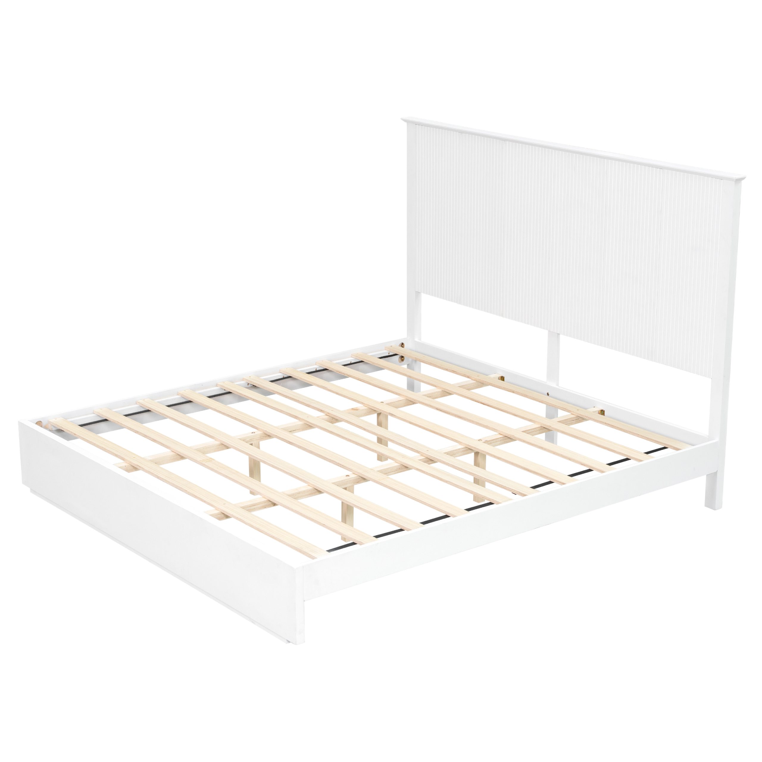 Stylish King Size Bed Frame - White Solid Wood King Bed, 600lbs Weight Limit, Compatible with 8 - 10" Mattress, Contemporary Bedroom Furniture - Image 6