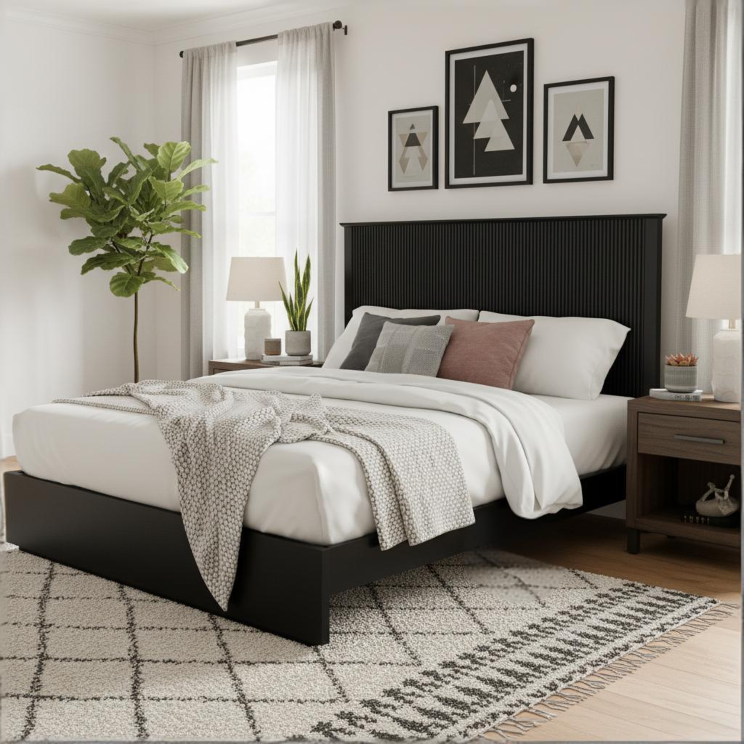 Stylish Queen Size Bed Frame - Black Solid Wood King Bed, 600lbs Weight Limit, Compatible with 8 - 10" Mattress, Contemporary Bedroom Furniture - Image 3