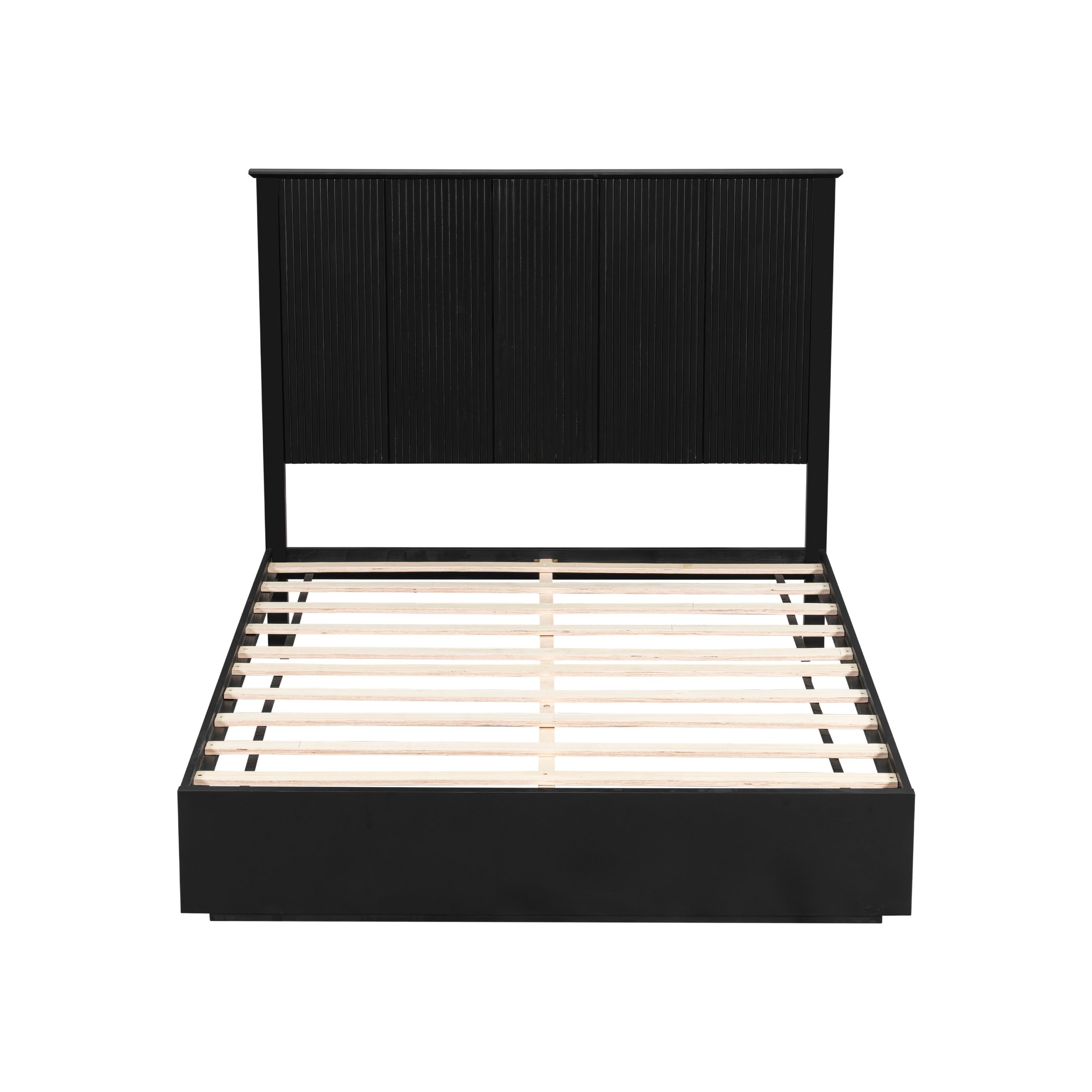 Stylish Queen Size Bed Frame - Black Solid Wood King Bed, 600lbs Weight Limit, Compatible with 8 - 10" Mattress, Contemporary Bedroom Furniture - Image 5