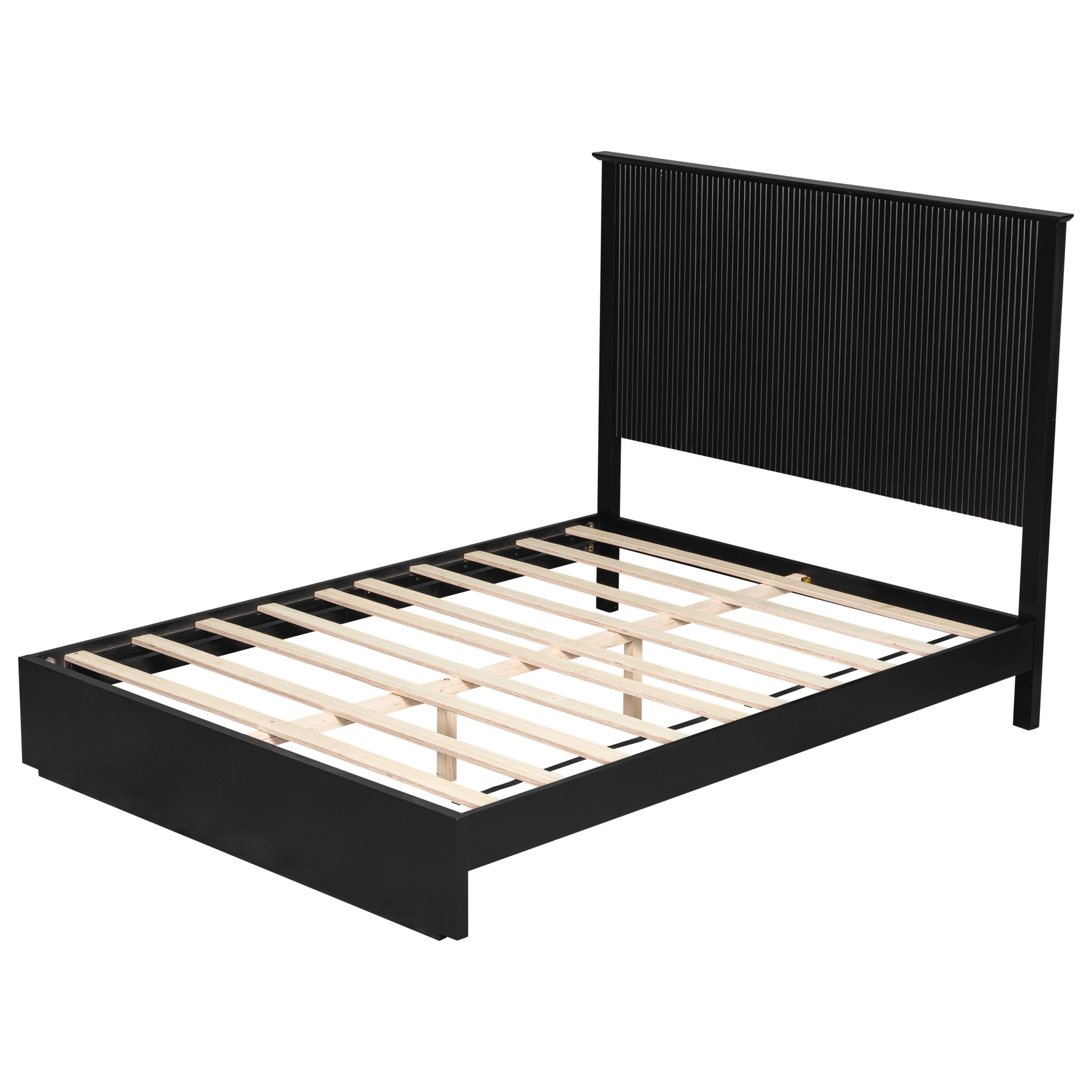Stylish Queen Size Bed Frame - Black Solid Wood King Bed, 600lbs Weight Limit, Compatible with 8 - 10" Mattress, Contemporary Bedroom Furniture - Image 6