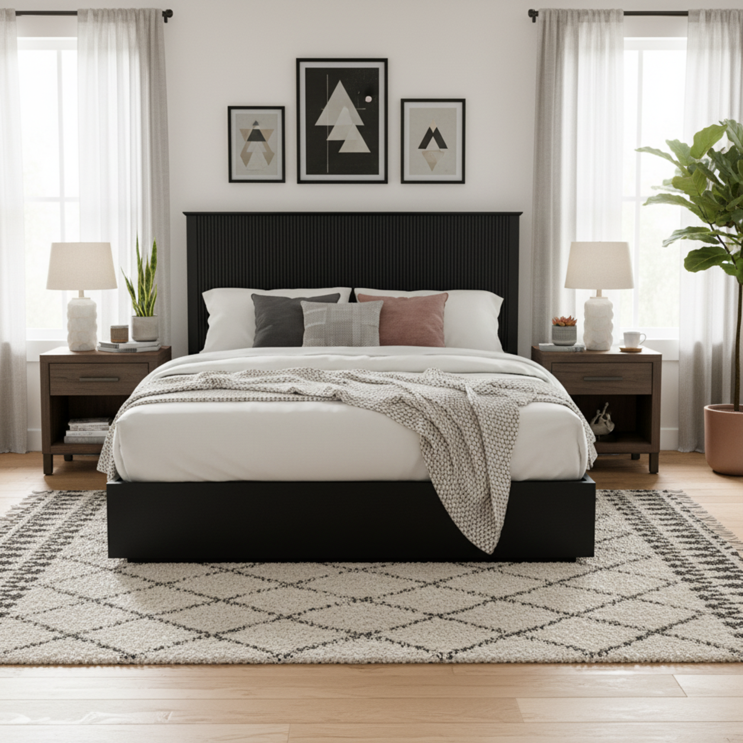 Stylish King Size Bed Frame – Black Solid Wood King Bed, 600lbs Weight Limit, Compatible with 8 – 10″ Mattress, Contemporary Bedroom Furniture