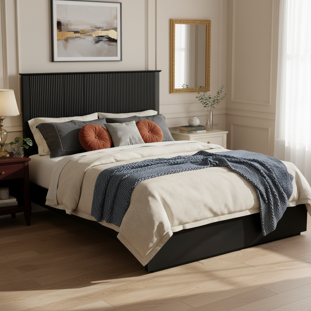 Stylish King Size Bed Frame - Black Solid Wood King Bed, 600lbs Weight Limit, Compatible with 8 - 10" Mattress, Contemporary Bedroom Furniture - Image 2