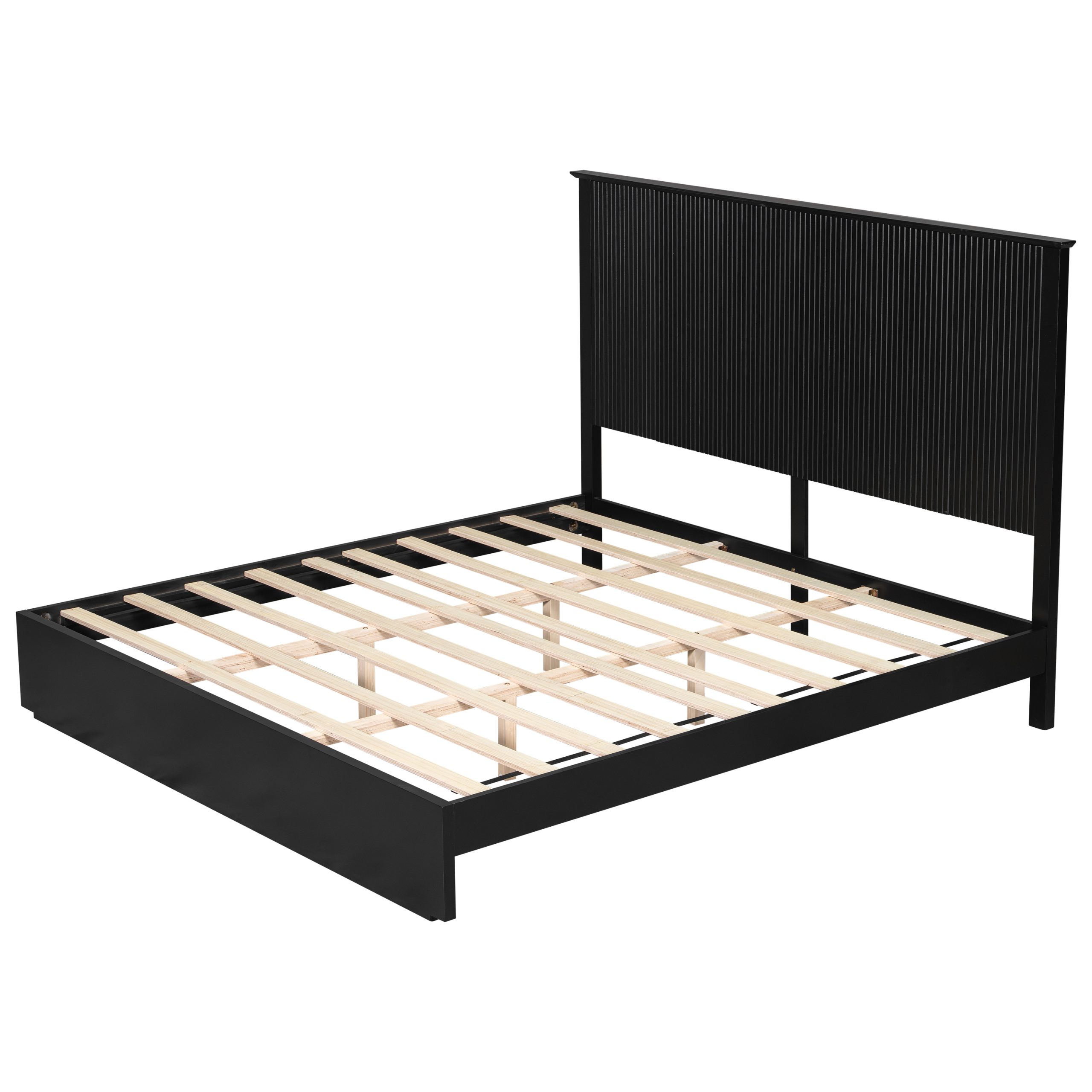 Stylish King Size Bed Frame - Black Solid Wood King Bed, 600lbs Weight Limit, Compatible with 8 - 10" Mattress, Contemporary Bedroom Furniture - Image 6