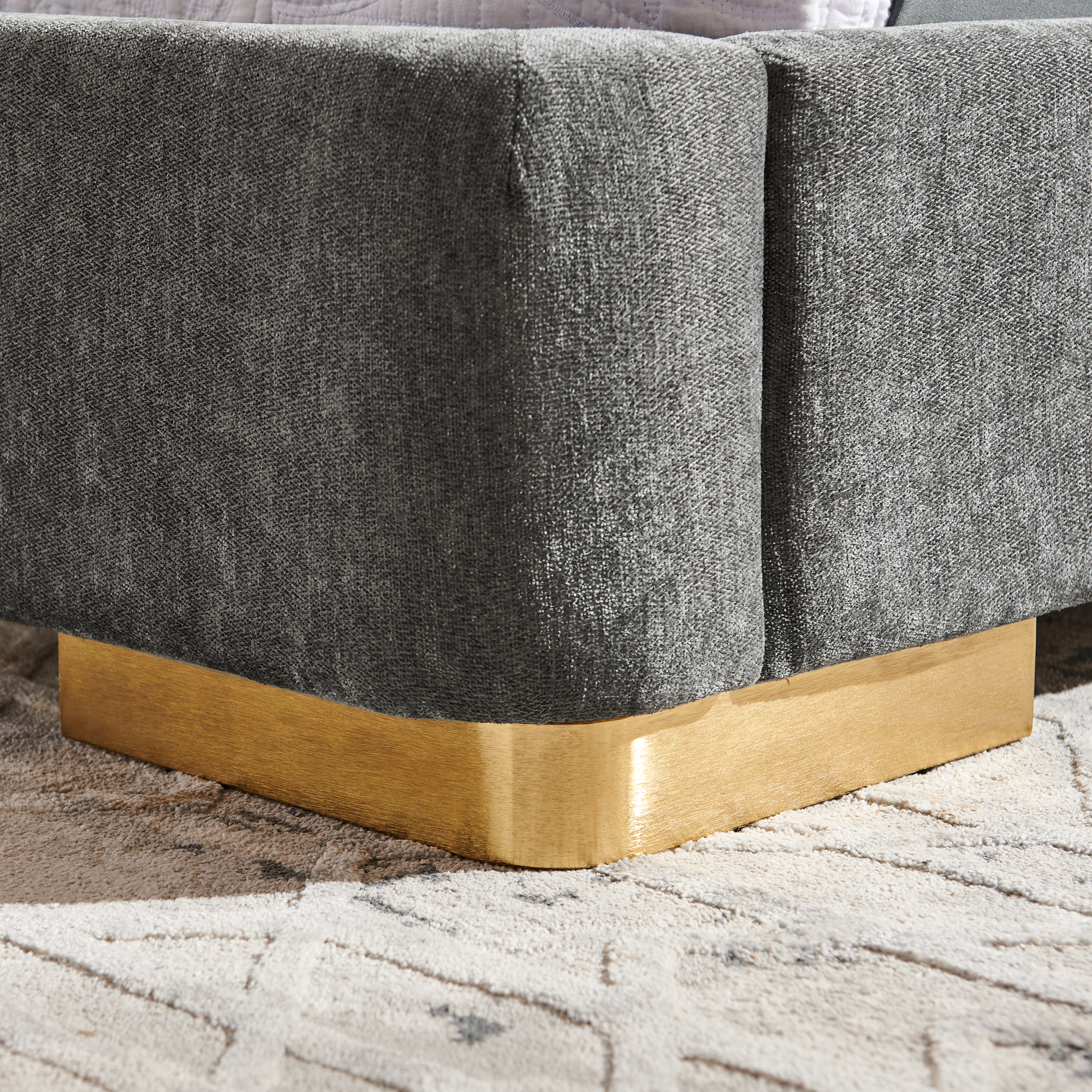 Queen Size Extra Large Platform Bed, Soft Chenille Fabric Frame, Curved Headboard, Reinforced Electroplated Metal Legs, Flexible DIY Side Space Design-Dark Gray - Image 5