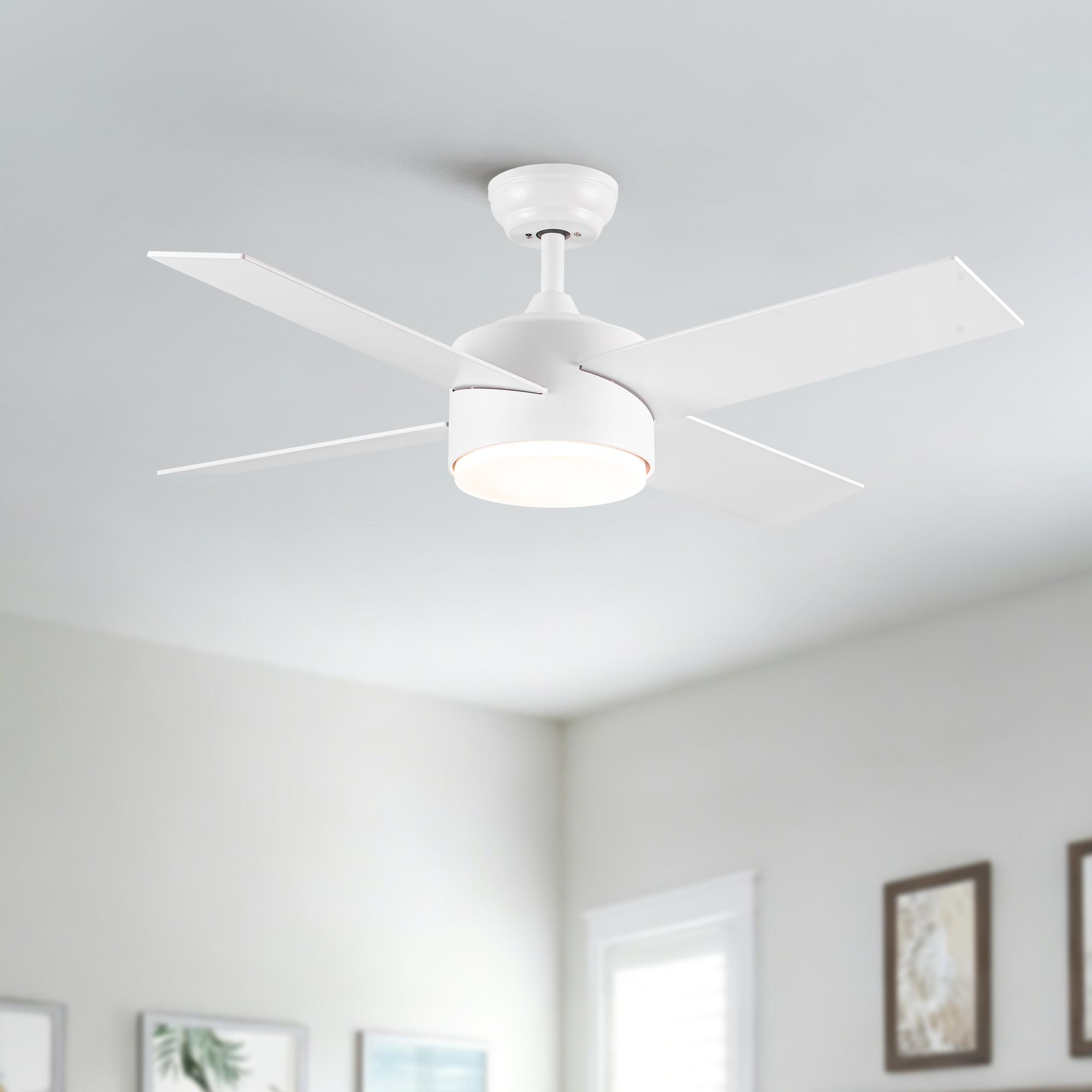 44" Ceiling Fan with Lights & Remote, Matte White Modern Fan, Reversible DC Motor, 6 Speeds, 3-Color Dimmable LED, Quiet Timer for Indoor Bedroom Living Room - Image 2