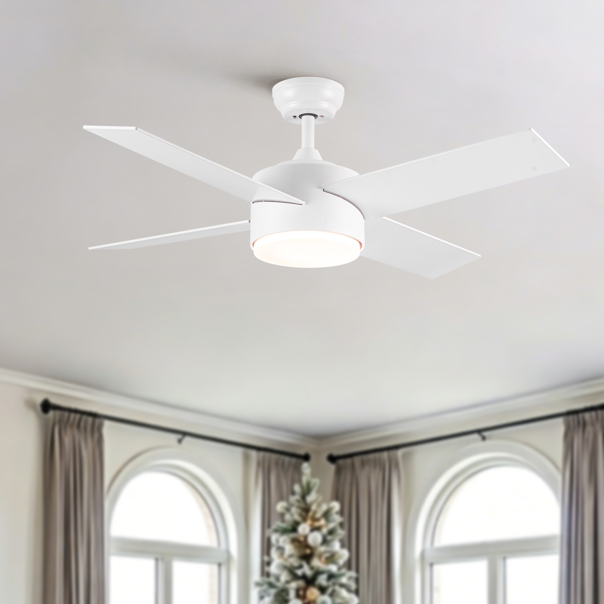 44" Ceiling Fan with Lights & Remote, Matte White Modern Fan, Reversible DC Motor, 6 Speeds, 3-Color Dimmable LED, Quiet Timer for Indoor Bedroom Living Room - Image 3